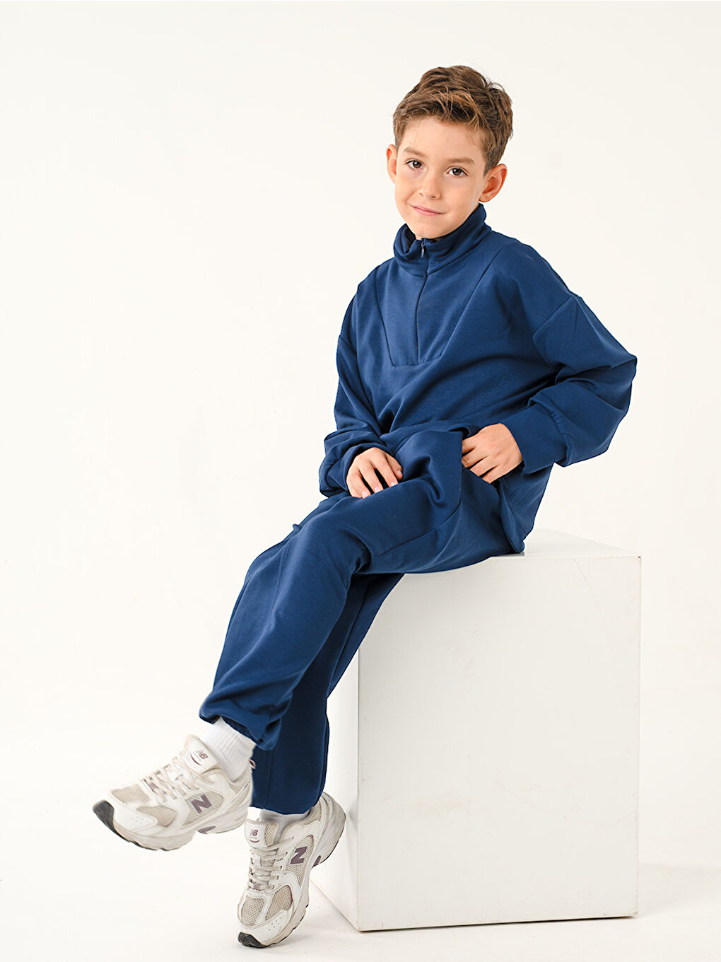 Erkek Çocuk Zipper İndigo Yumuşak Modal Eşofman Takım-3