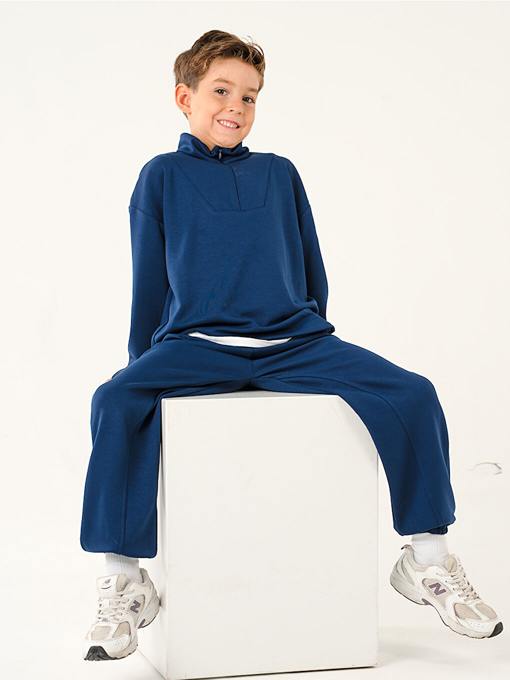 Erkek Çocuk Zipper İndigo Yumuşak Modal Eşofman Takım-5