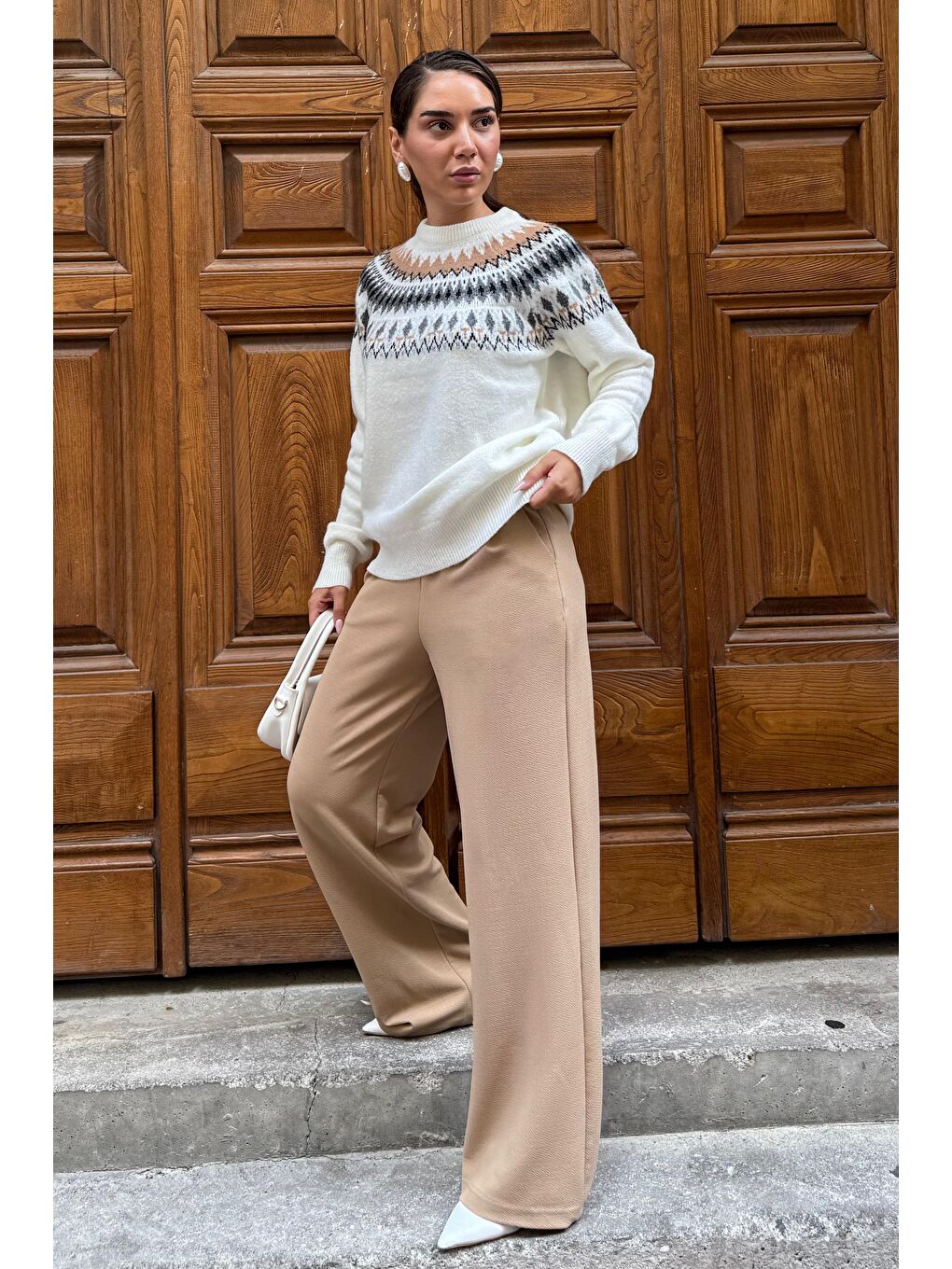 Bej Çift Pileli Kemerli Pantolon Mg2330-6