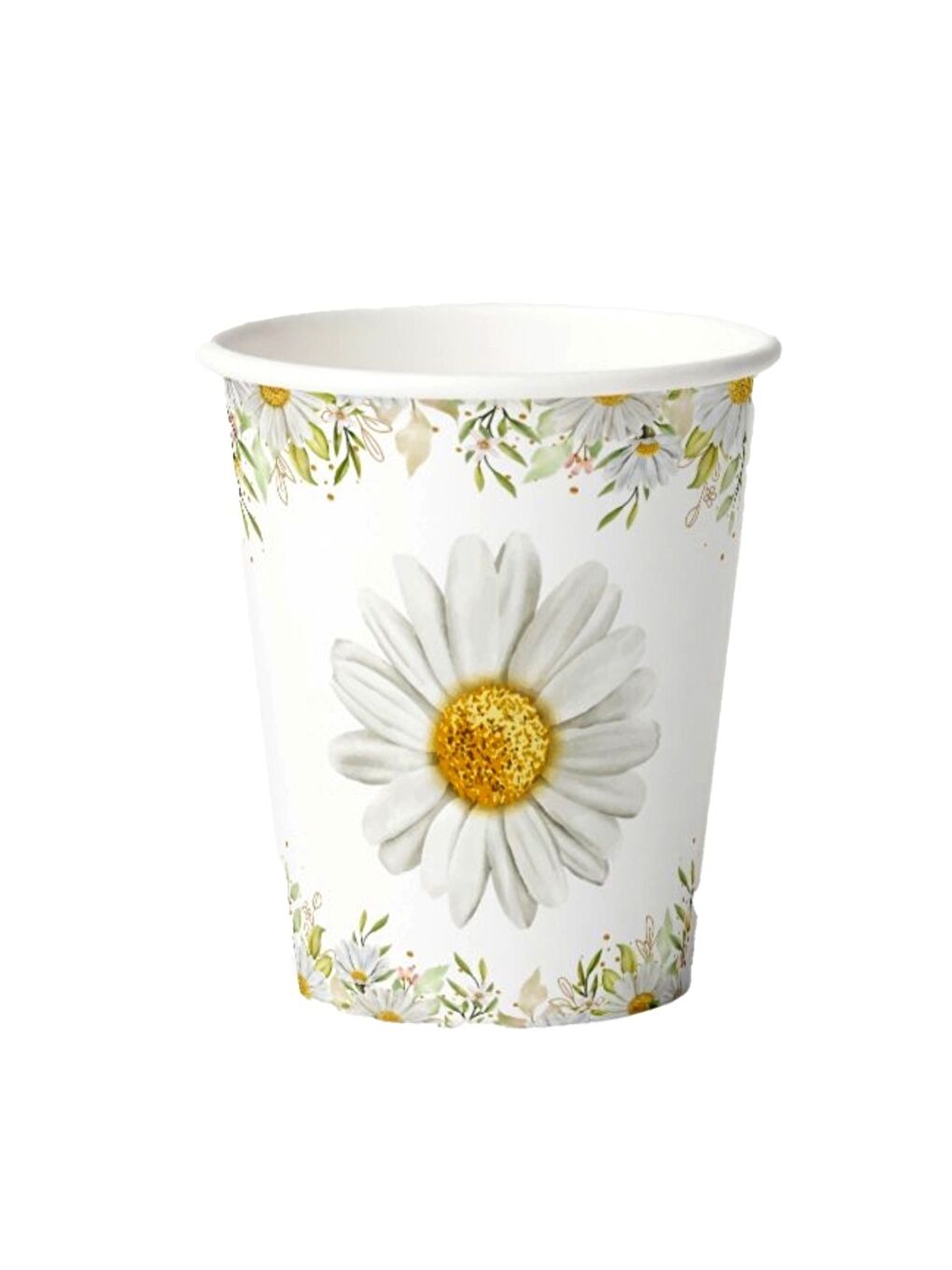 Beyaz Papatya Temalı 8'li Tabak Bardak Set-1