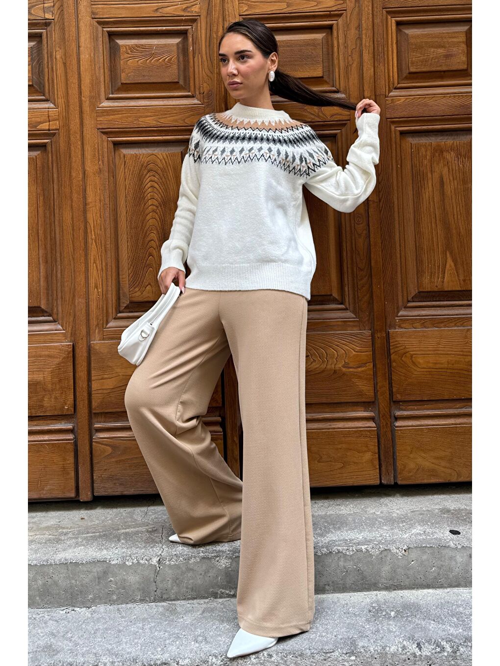 Bej Çift Pileli Kemerli Pantolon Mg2330-7