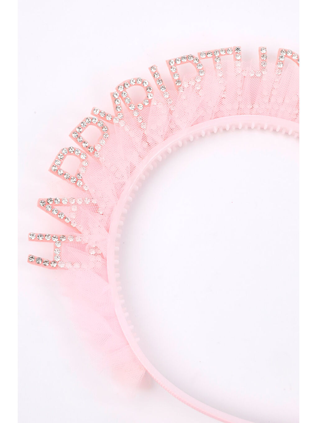 Pembe Tüllü Taşlı Happy Birthday Kız Çocuk Taç-1