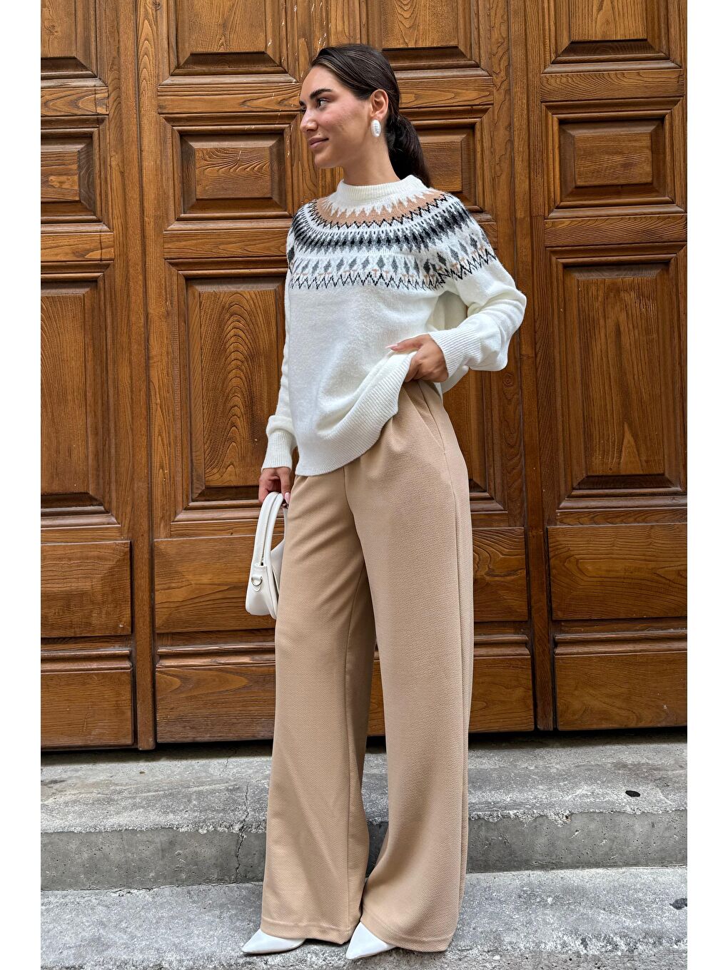 Bej Çift Pileli Kemerli Pantolon Mg2330-8