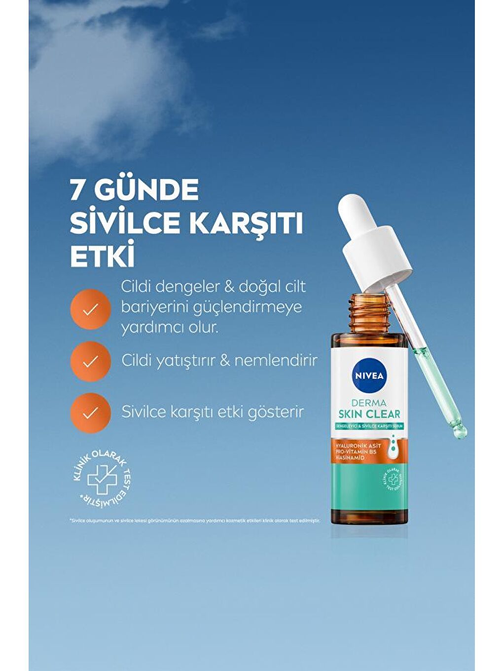 NIVEA Derma Skin Clear Dengeleyici ve Sivilce Karşıtı Serum 30ml, Niasinamid, Hyaluronik Asit, Yağlı Cilt - 1