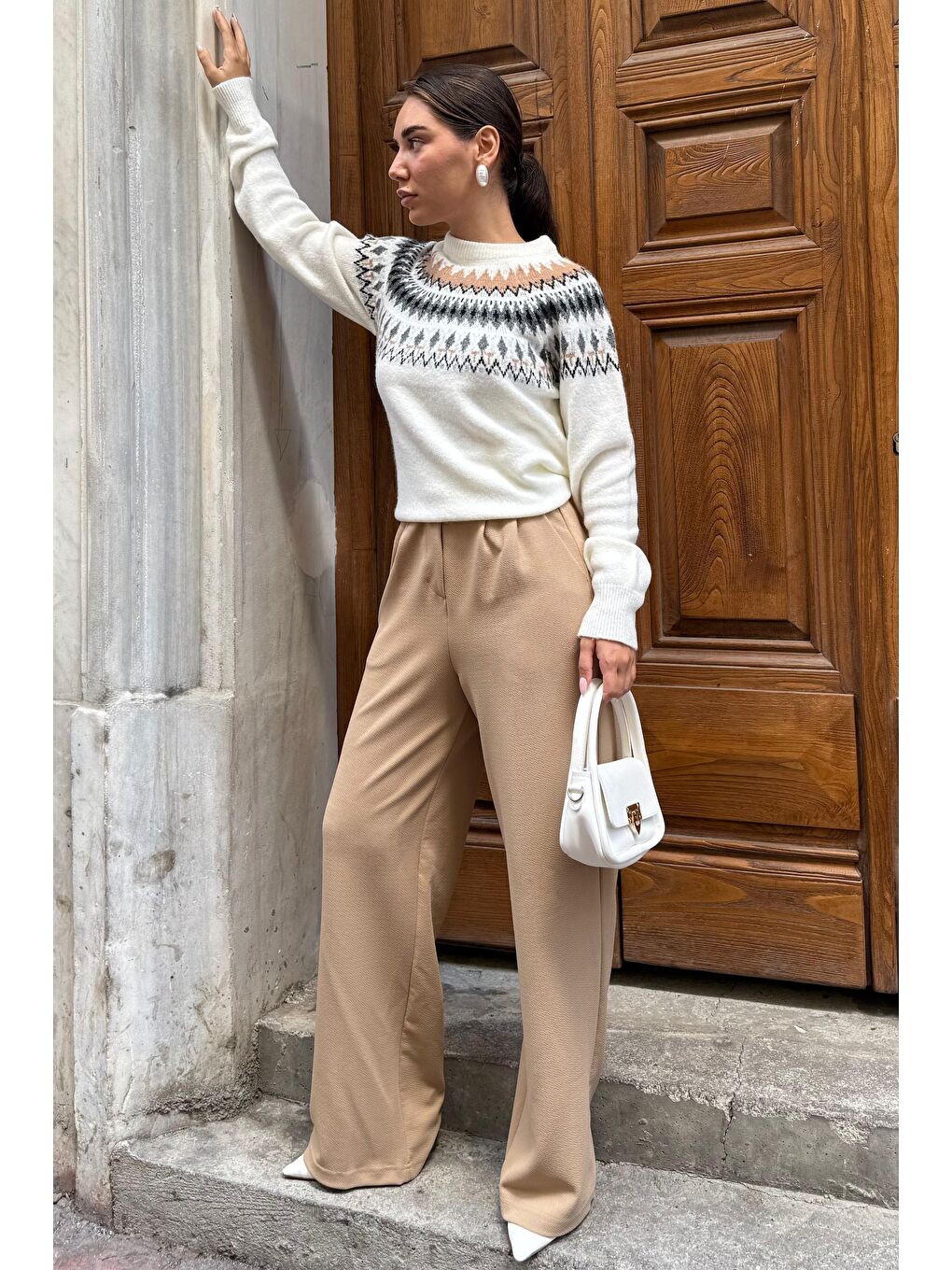 Bej Çift Pileli Kemerli Pantolon Mg2330-9