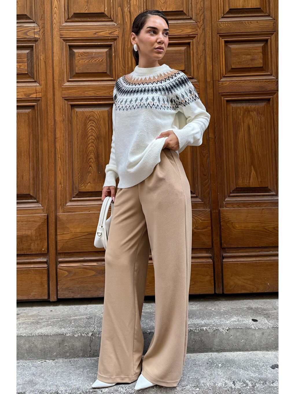 Bej Çift Pileli Kemerli Pantolon Mg2330-10