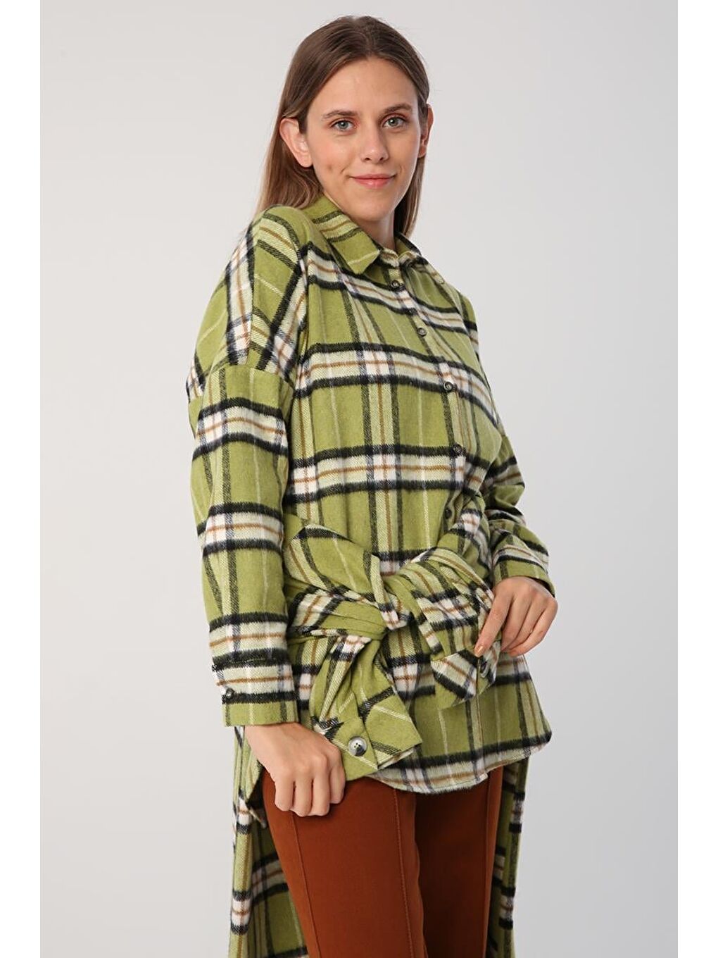 Yeşil-Siyah Oversize Oduncu Gömlek Tunik