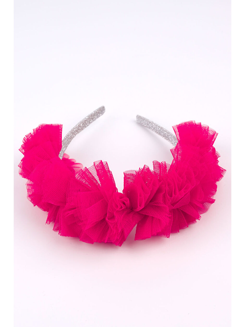 Fuşya Tül Detaylı Simli Kız Çocuk Taç-1