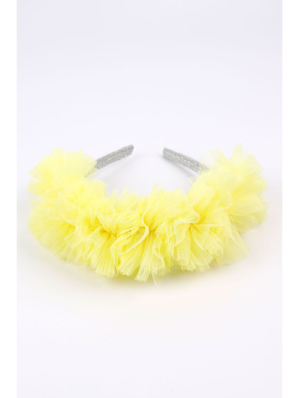 Sarı Tül Detaylı Simli Kız Çocuk Taç-1