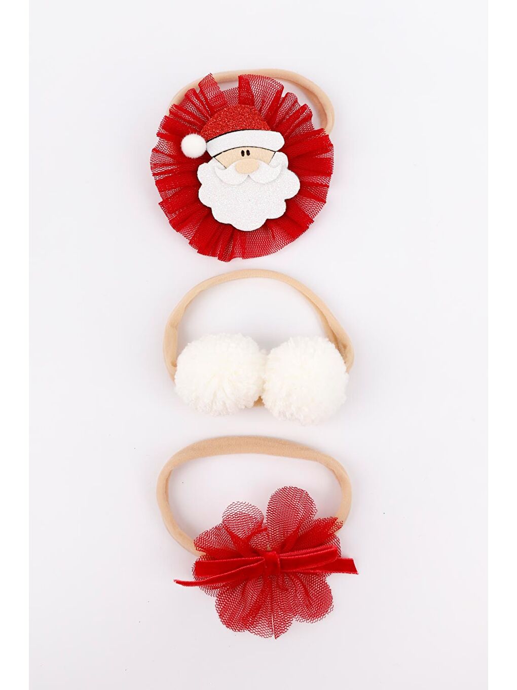 Ekru Ponponlu Baba 3'lü Saç Bandı Set-1