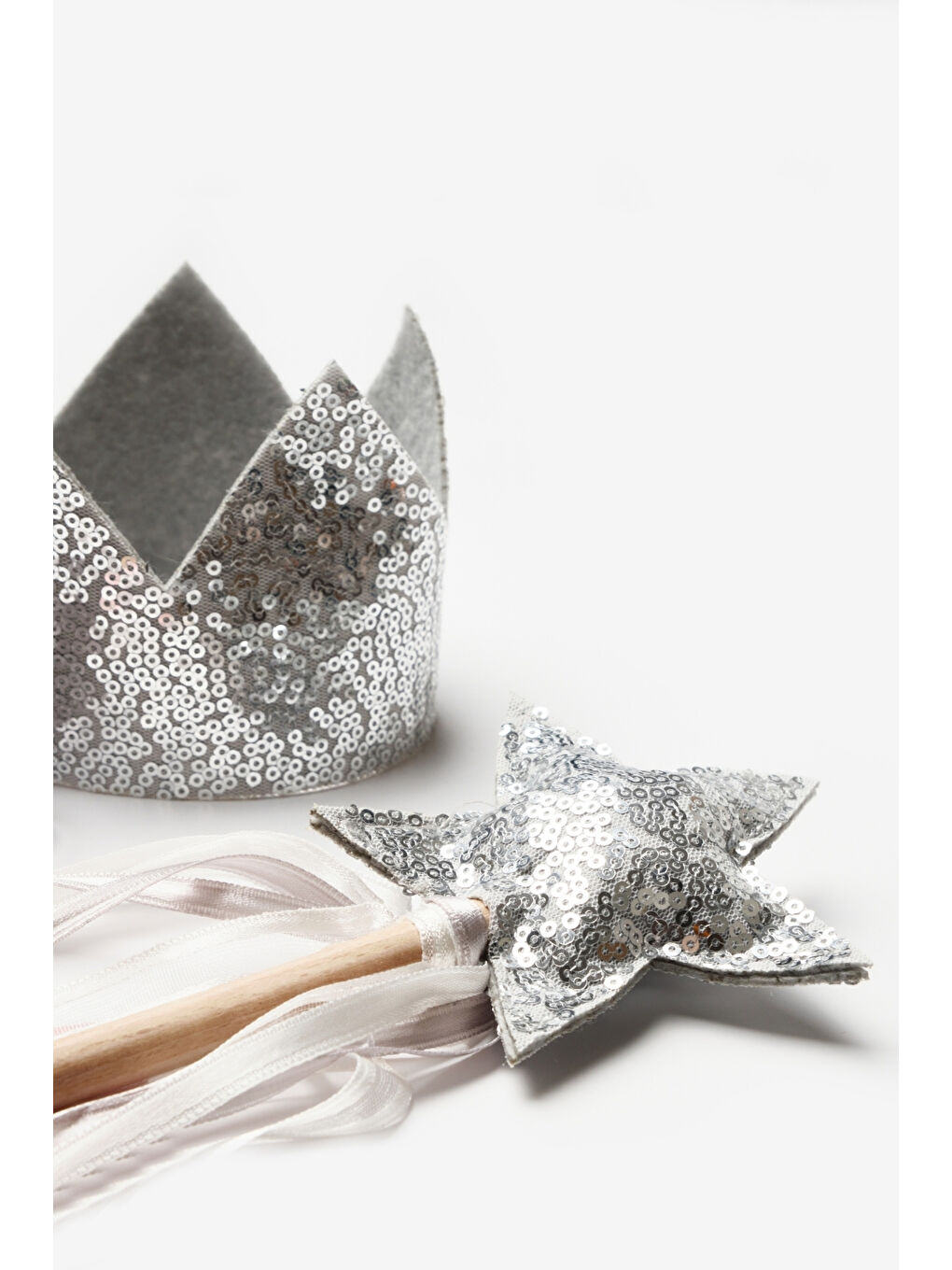 Gri Gümüş Payetli Kız Çocuk Saç Bandı Asa Set-1