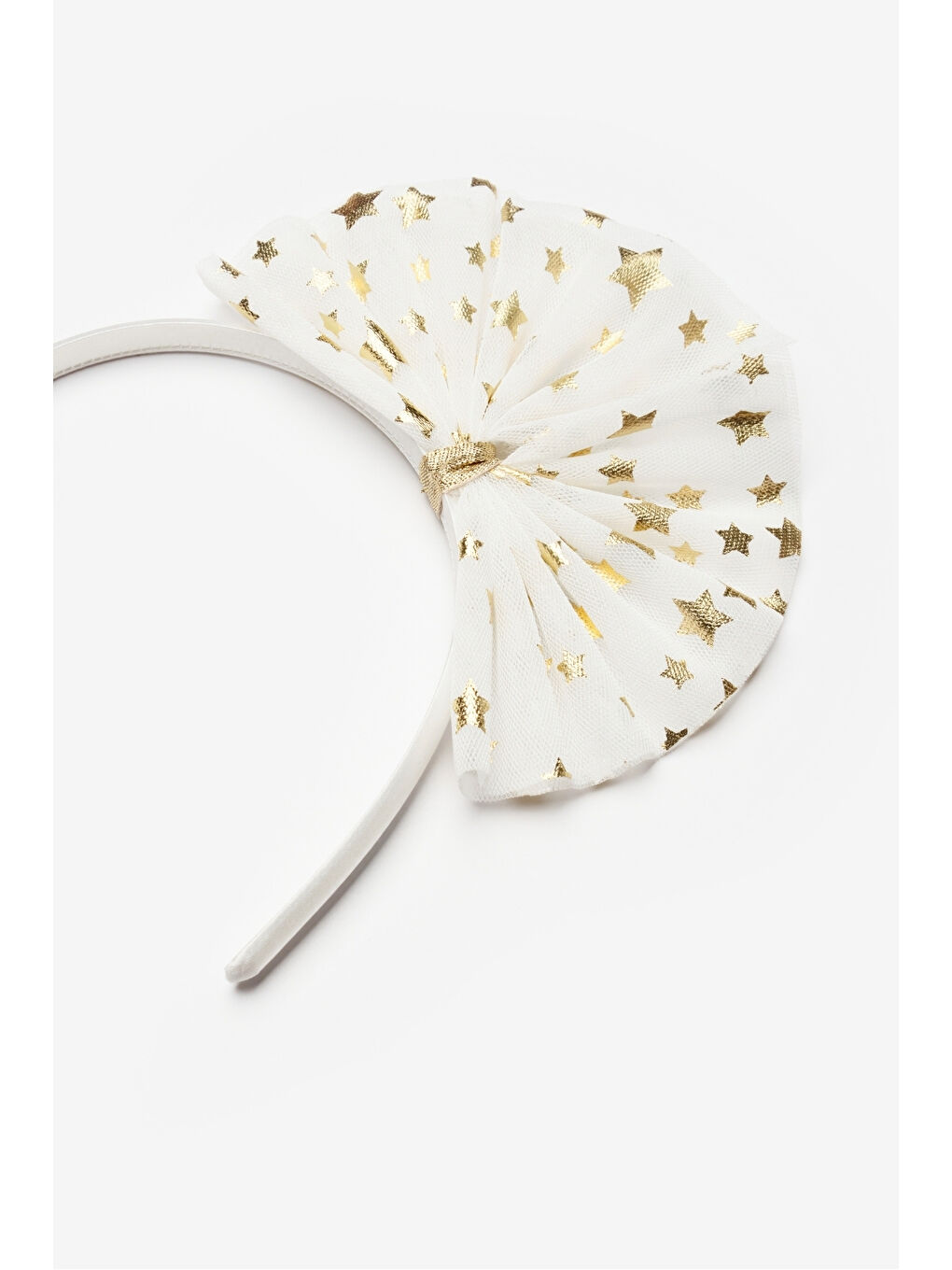 Beyaz Yıldızlı Tül Fiyonklu Kız Çocuk Taç-1