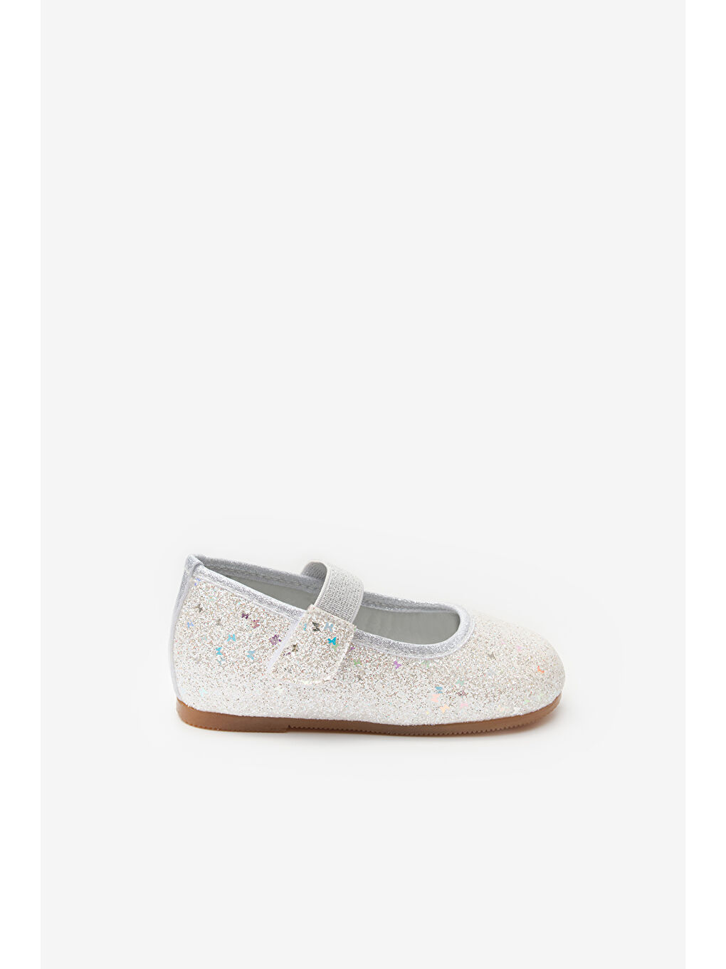 Beyaz Kelebek Simli Kız Çocuk Babet Ayakkabı-1