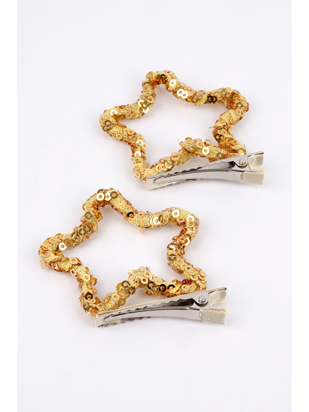 Sarı Altın Payetli Yıldız İkili Kız Çocuk Klips Toka-1