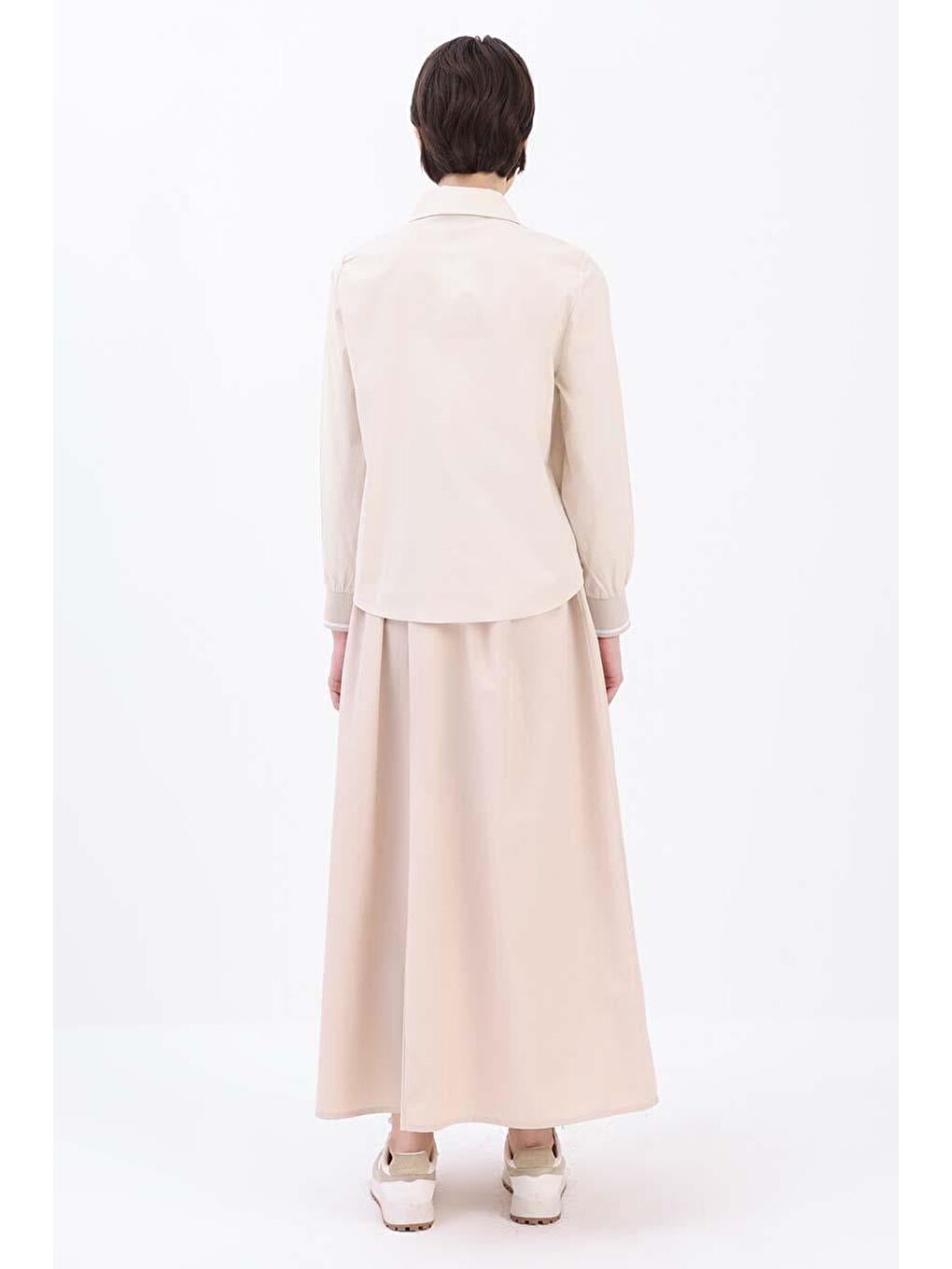 Bej Taş Pamuklu Manşeti Ribanalı Cepli Gömlek-3