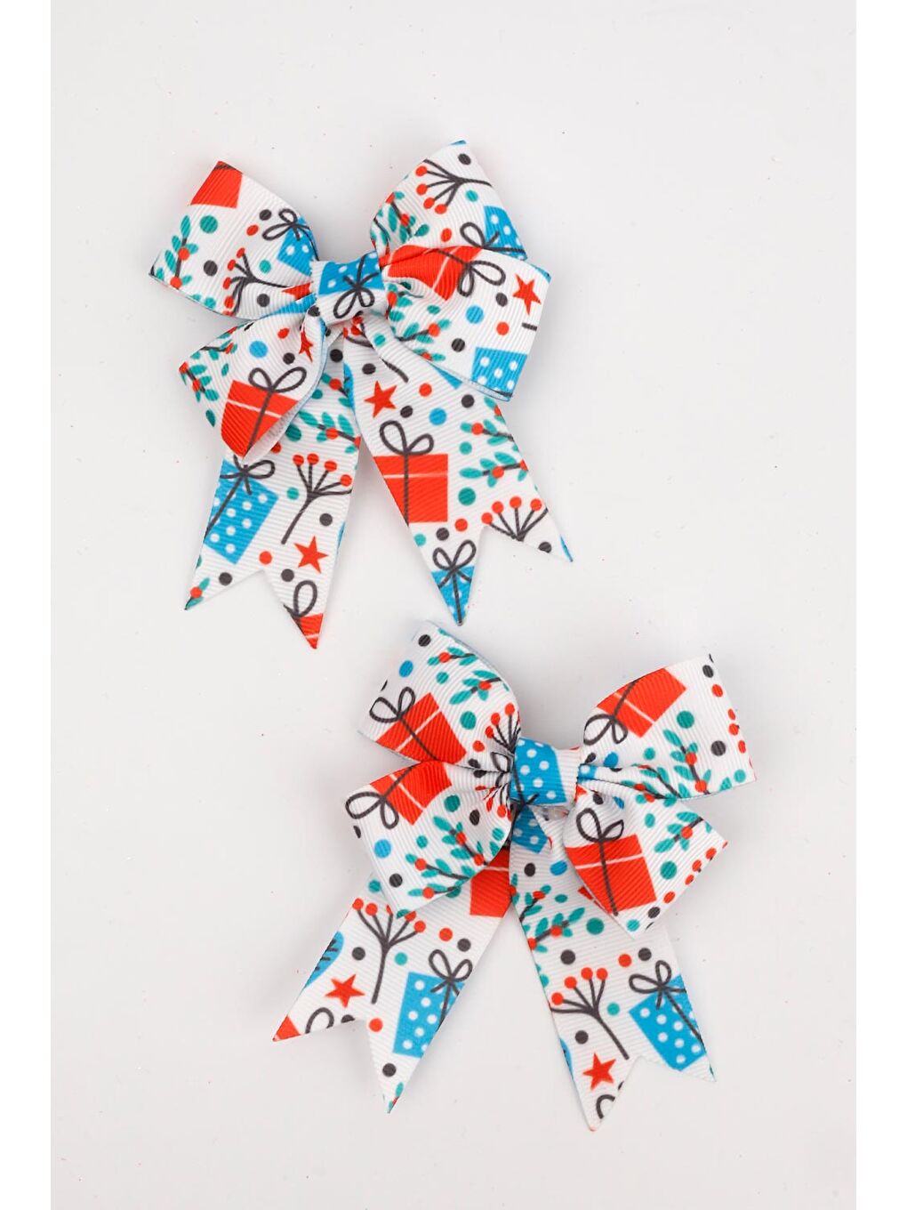 Beyaz Hediye Paketi Baskılı 2'li Kız Çocuk Fiyonk Klips Toka-2