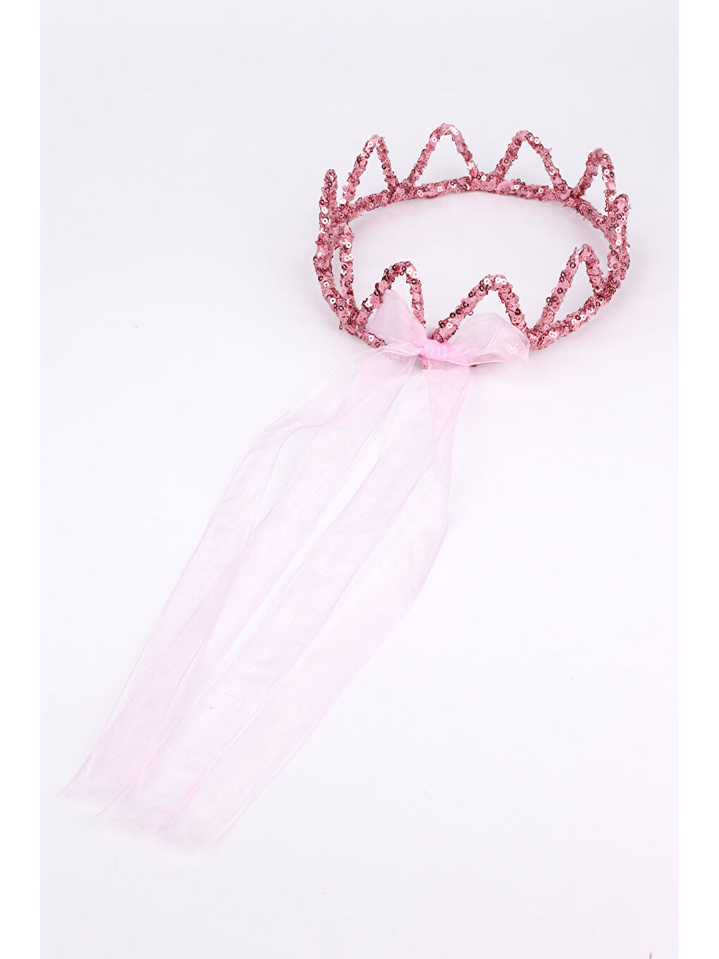 Fuşya Yuvarlak Payetli Kız Çocuk Kraliçe Taç-4