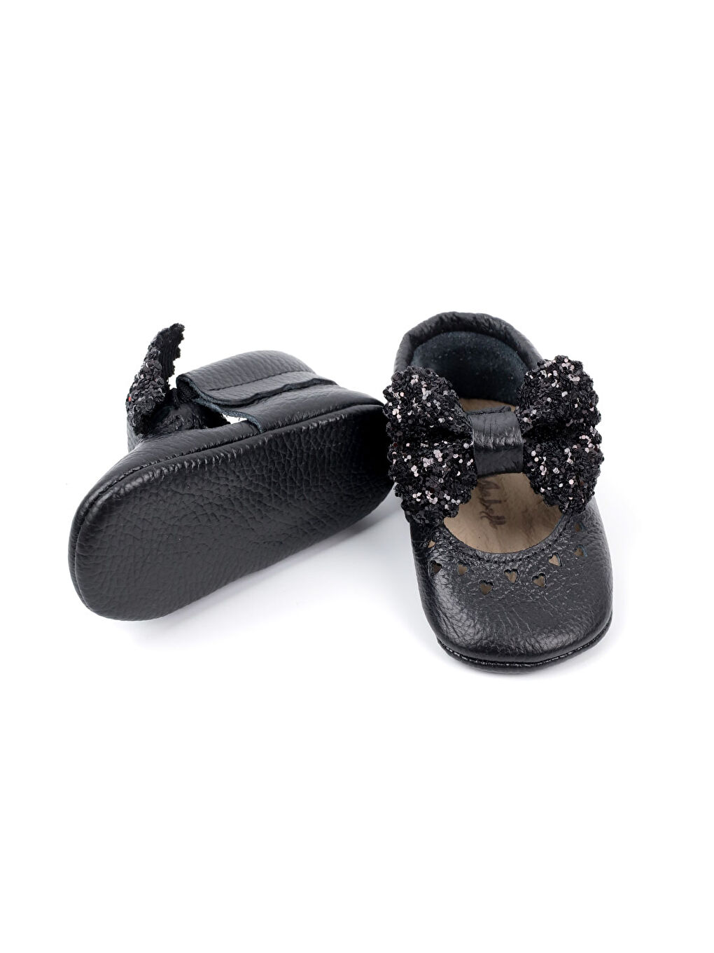 Siyah Pullu Fiyonklu Deri Kız Bebek Makosen-1