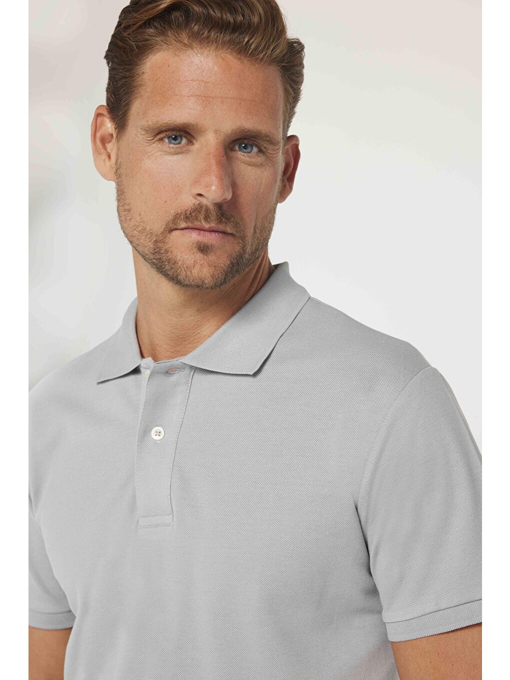 Erkek Slim Fit Dar Kesim %100 Pamuk Düz Pike Gri Polo Yaka Tişört-2