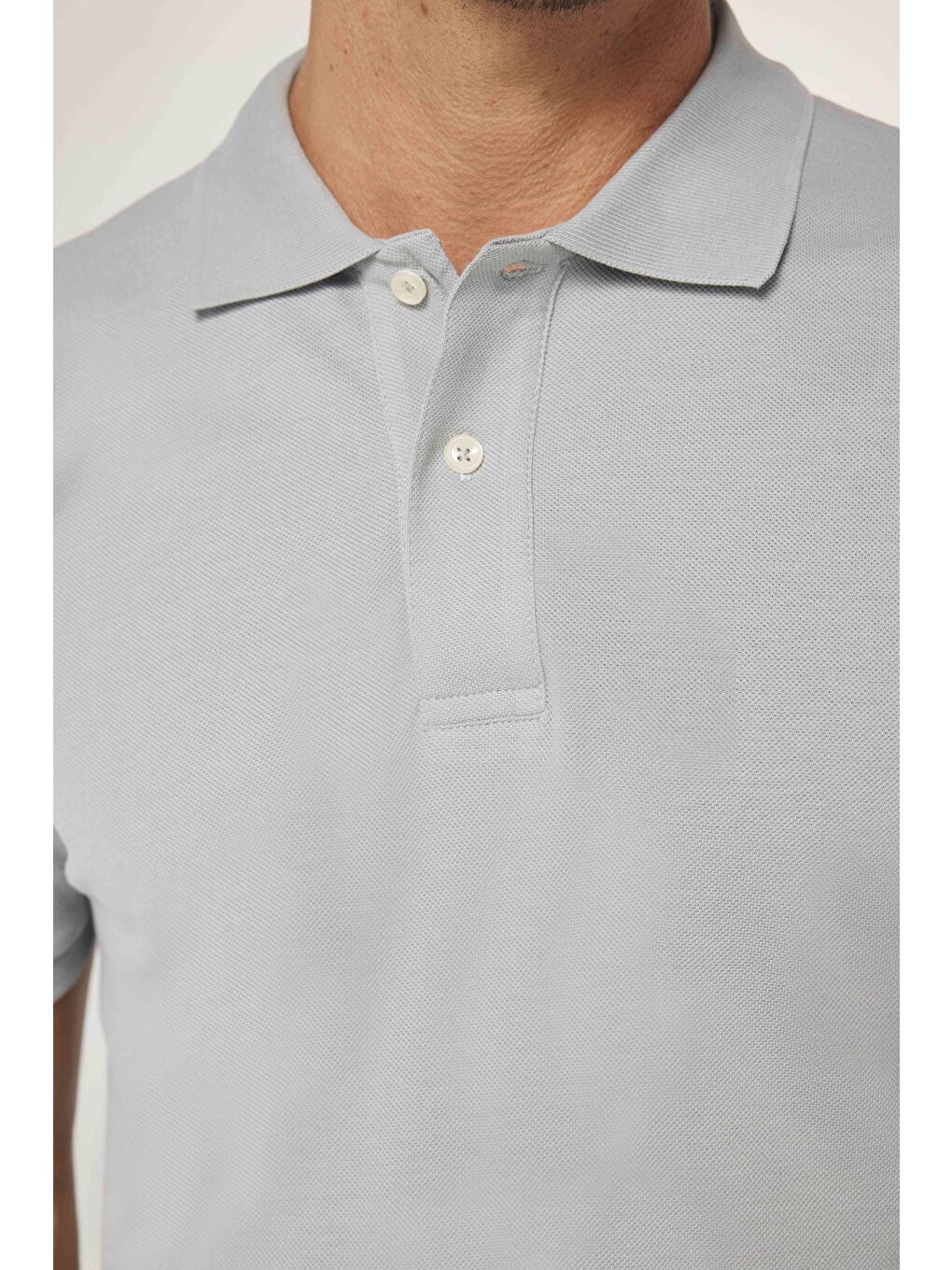 Erkek Slim Fit Dar Kesim %100 Pamuk Düz Pike Gri Polo Yaka Tişört-4