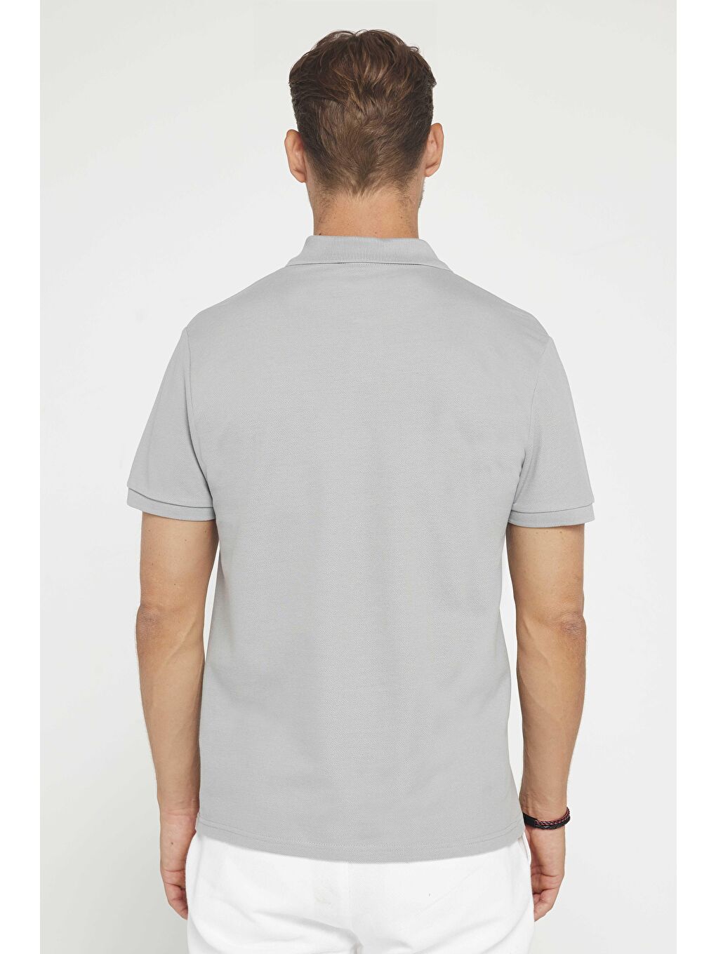 Erkek Slim Fit Dar Kesim %100 Pamuk Düz Pike Gri Polo Yaka Tişört-5