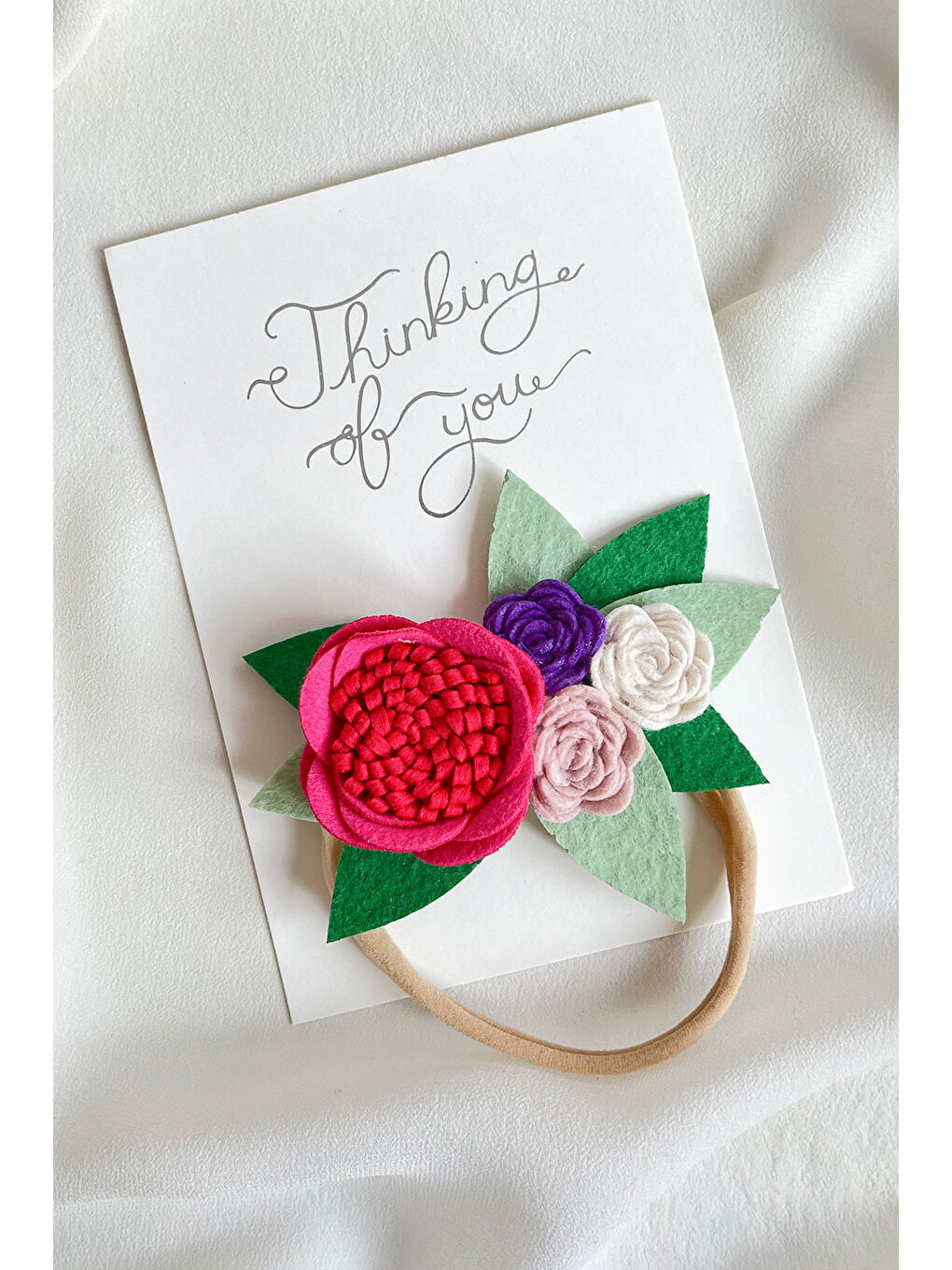 Fuşya Çiçek Bahçesi Keçe Saç Bandı-1