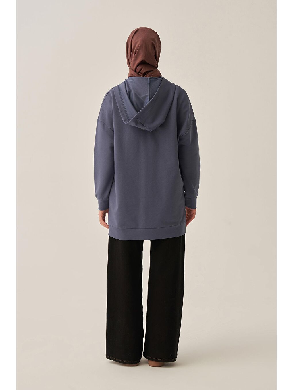 Mavi Kapüşonlu Fermuarlı Sweat-2