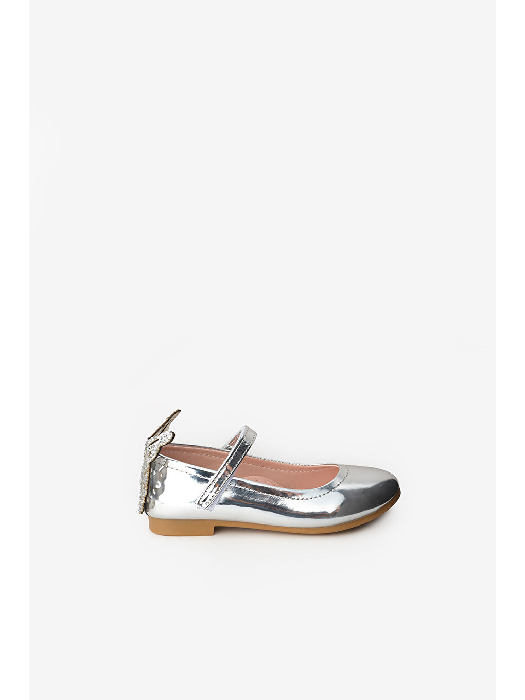 Gri Gümüş Topuğu Kelebekli Kız Çocuk Ayakkabı-1