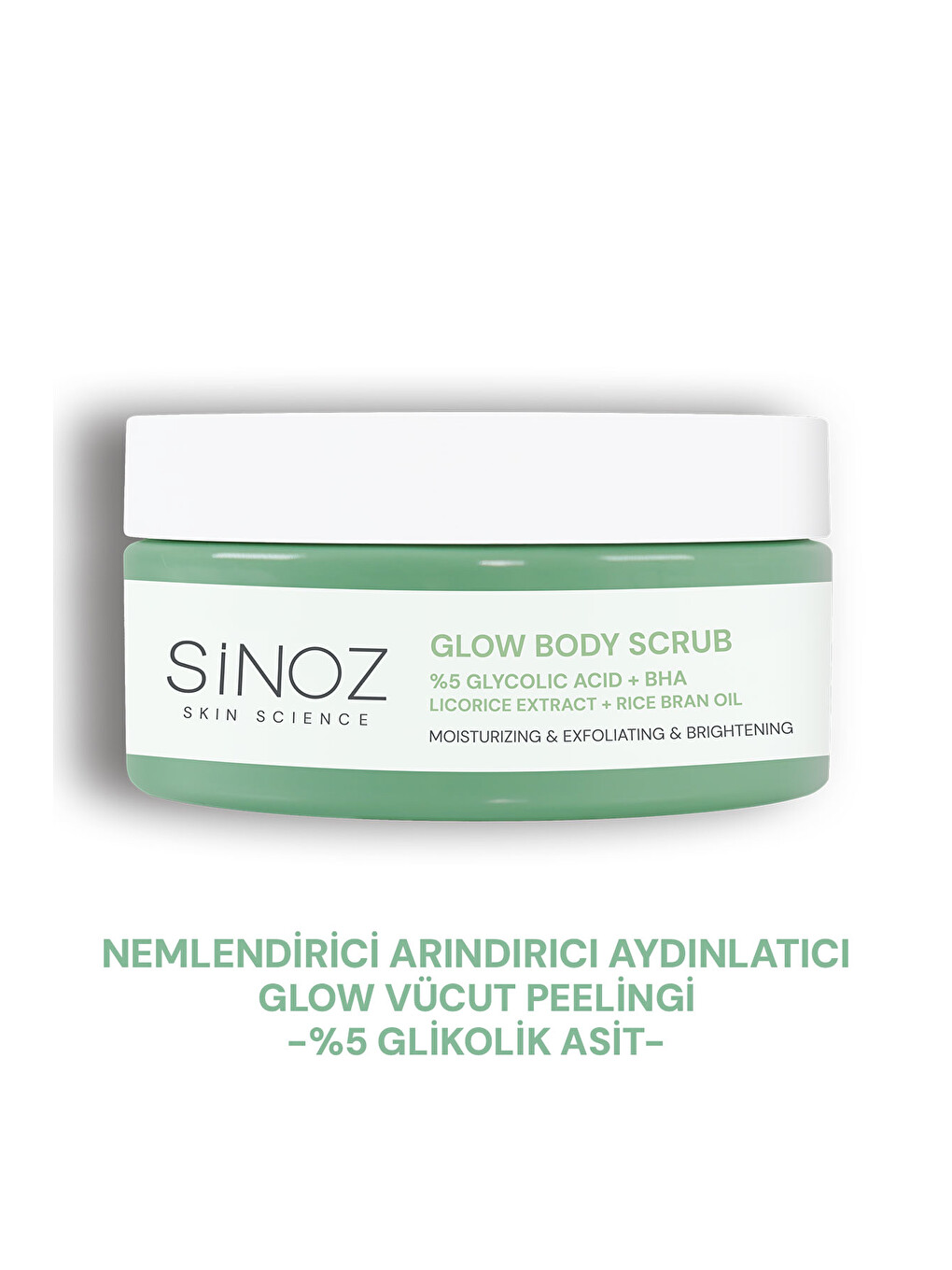 Nemlendirici, Arındırıcı ve Aydınlatıcı Glow Vücut Peelingi %5 Glikolik Asit 200 gr