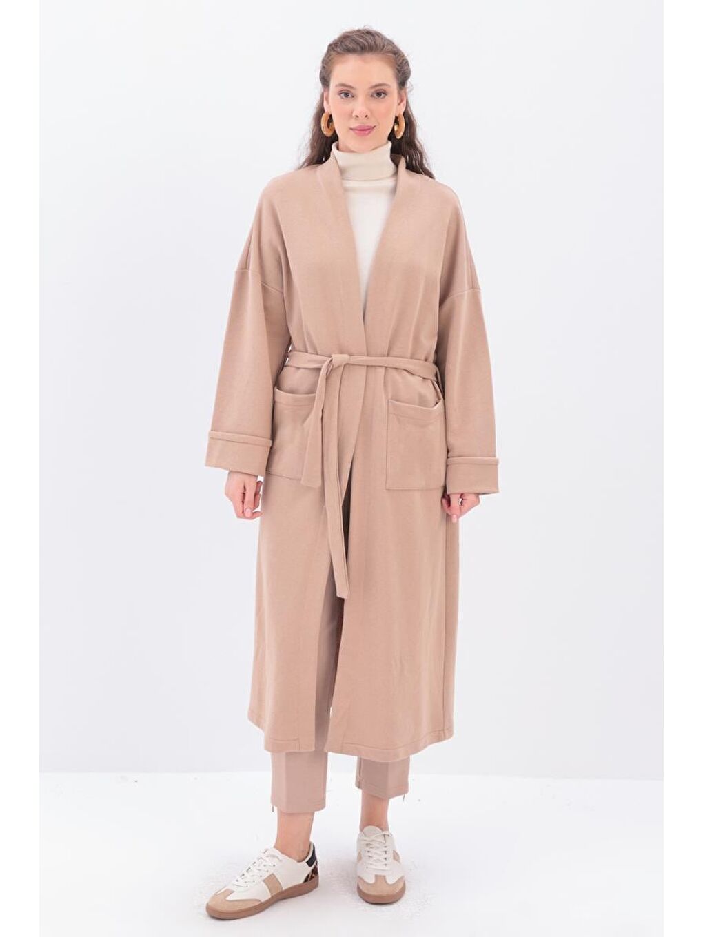 Bej Kolu Katlamalı Sweat Hırka-1