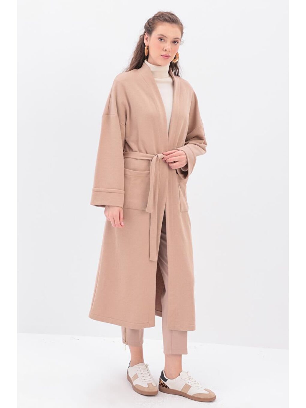 Bej Kolu Katlamalı Sweat Hırka-2