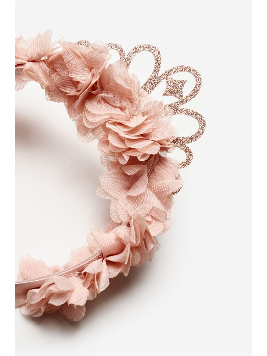 Pembe Pudra Prenses Figürlü Çiçekli Kız Çocuk Taç-1