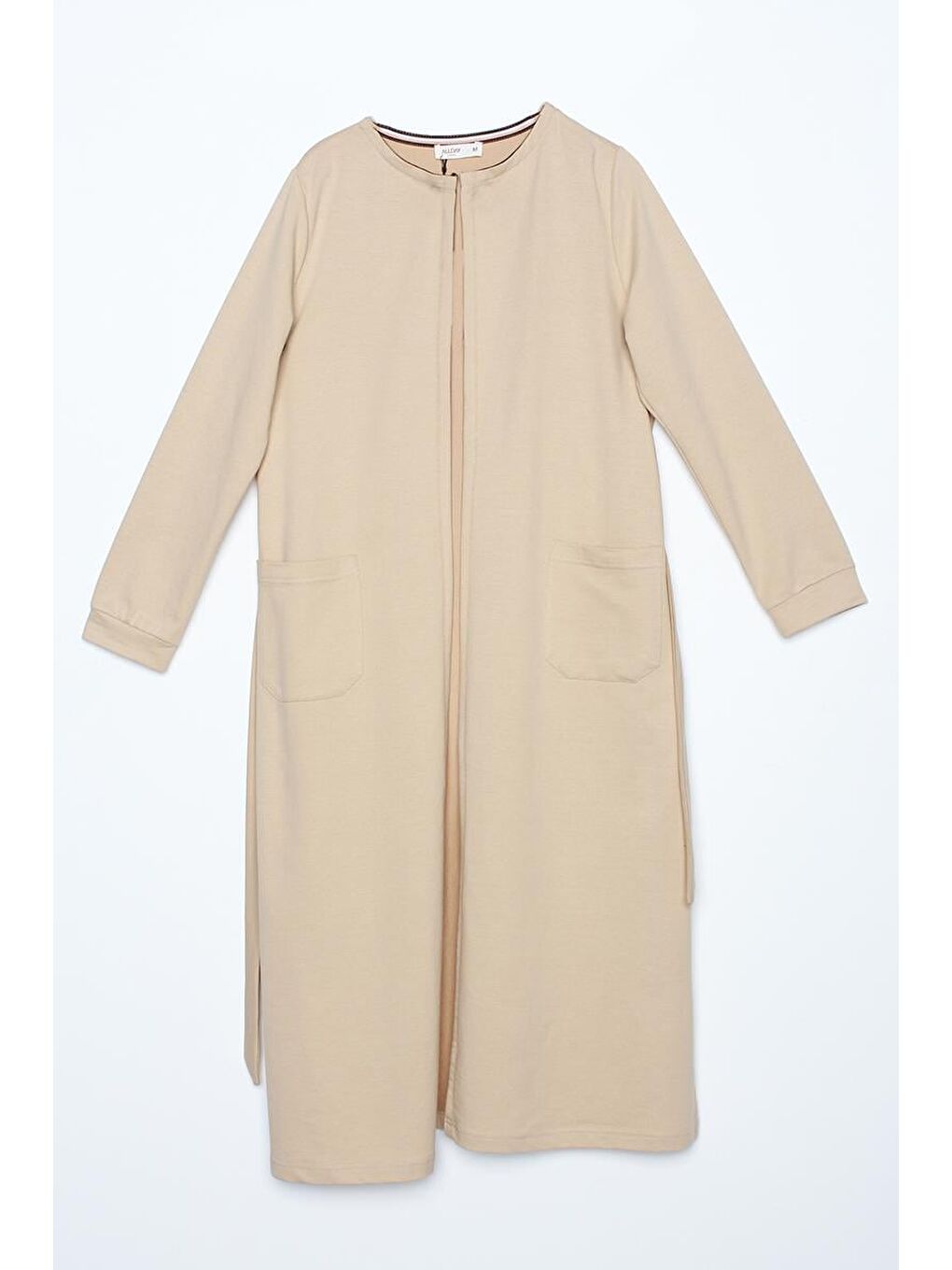 Bej01 Kuşaklı Cepli Bisiklet Yaka Uzun Hırka-5