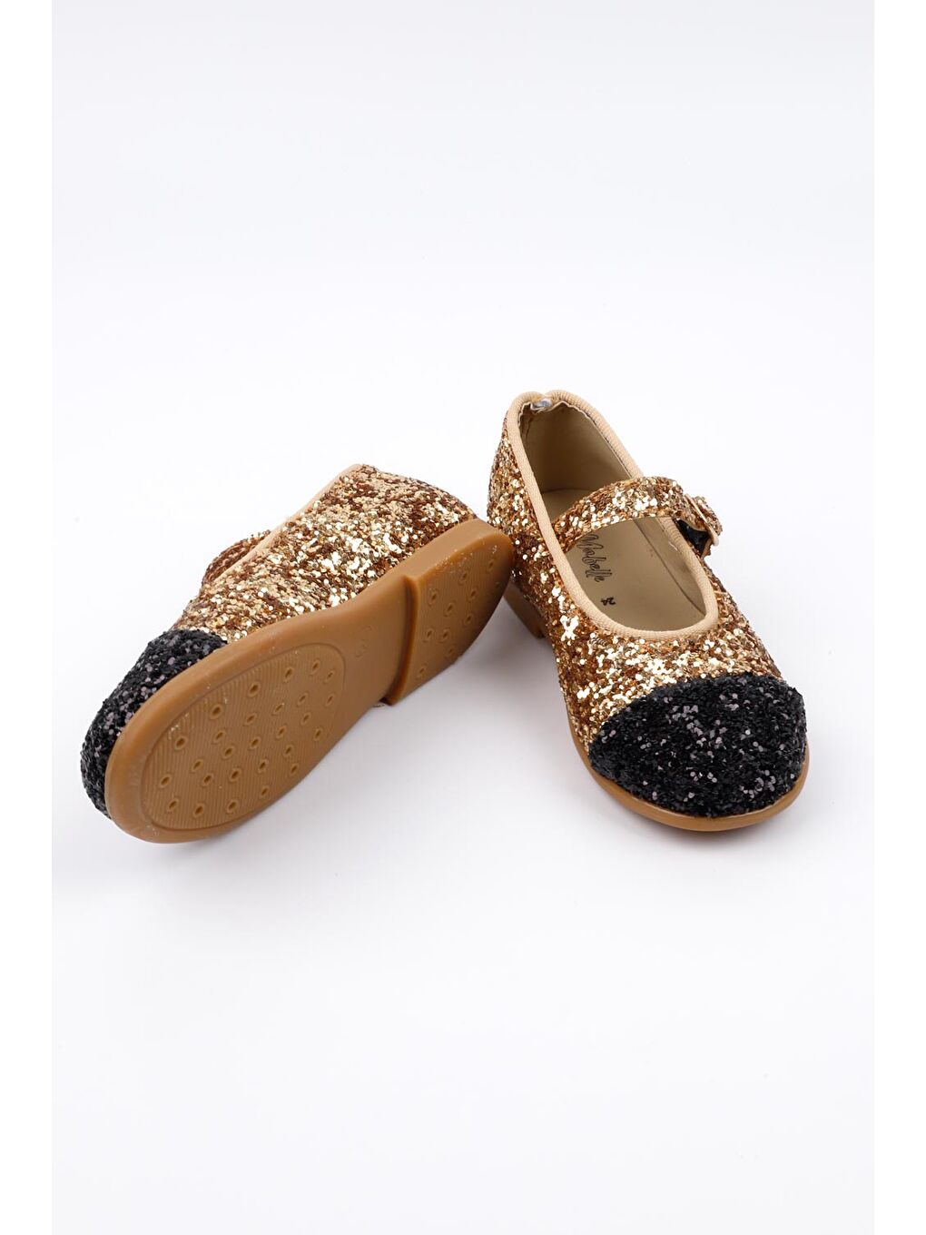 Sarı Altın Pullu Tokalı Kız Çocuk Ayakkabı-1