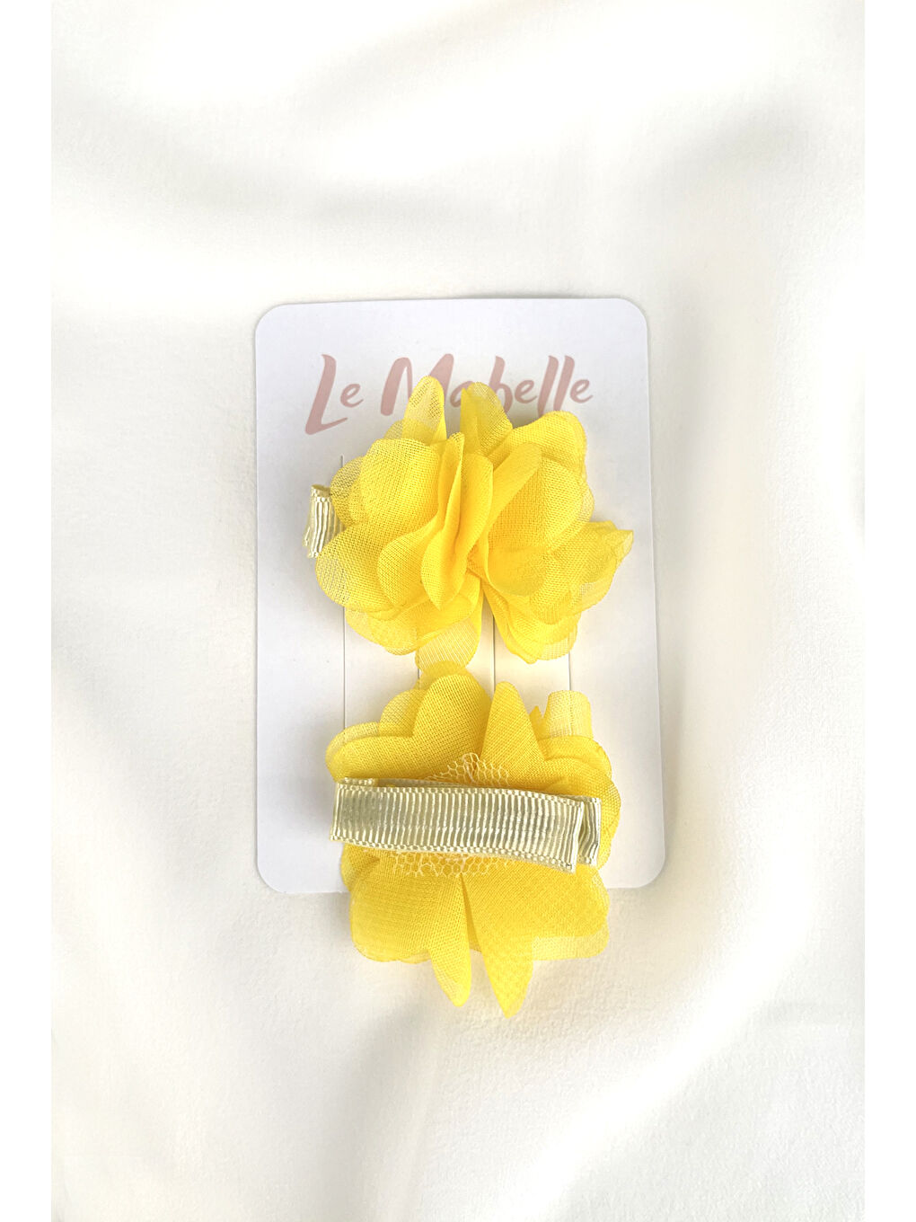 Sarı 2'li Tül Çiçek Kız Çocuk Klips Toka Set-2