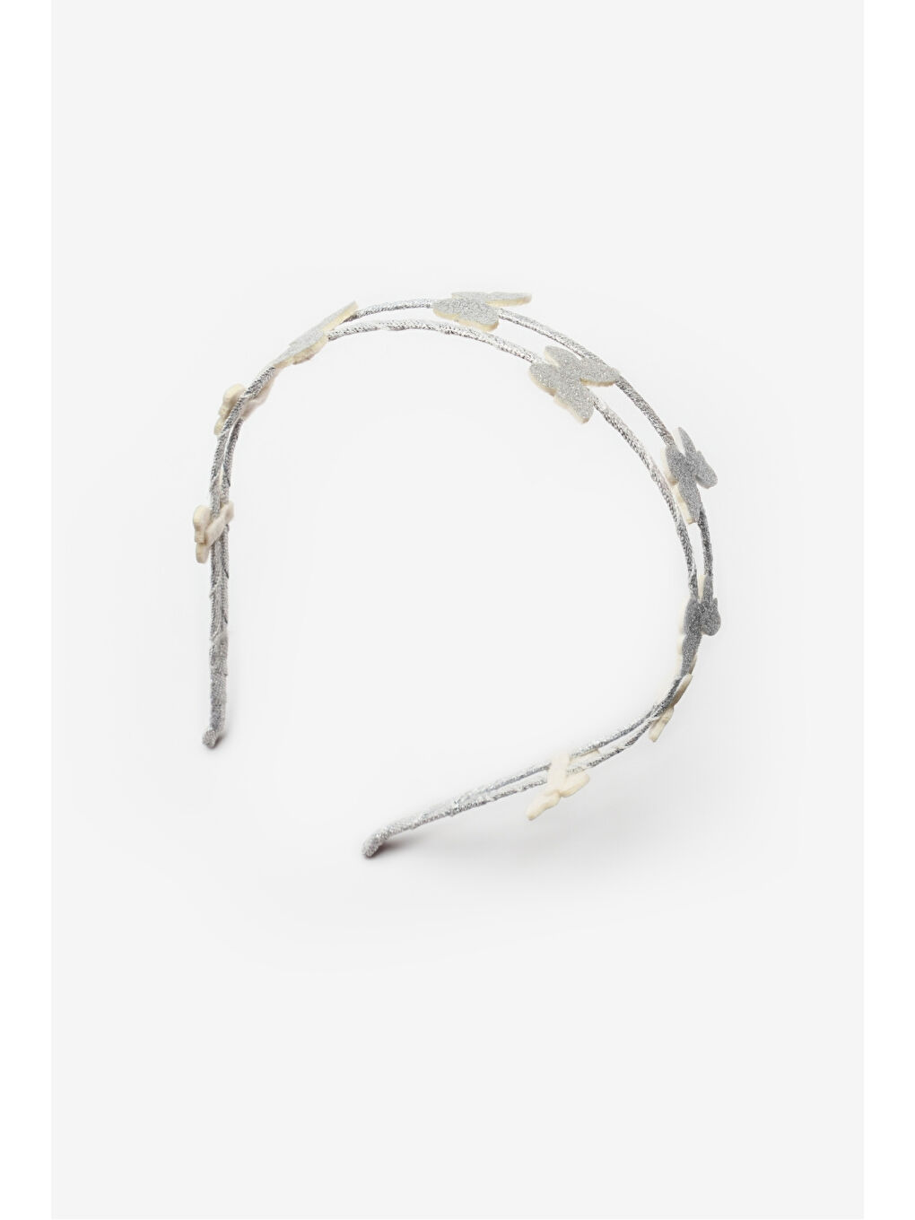 Gri Gümüş Minik Kelebekli Kız Çocuk Taç-1