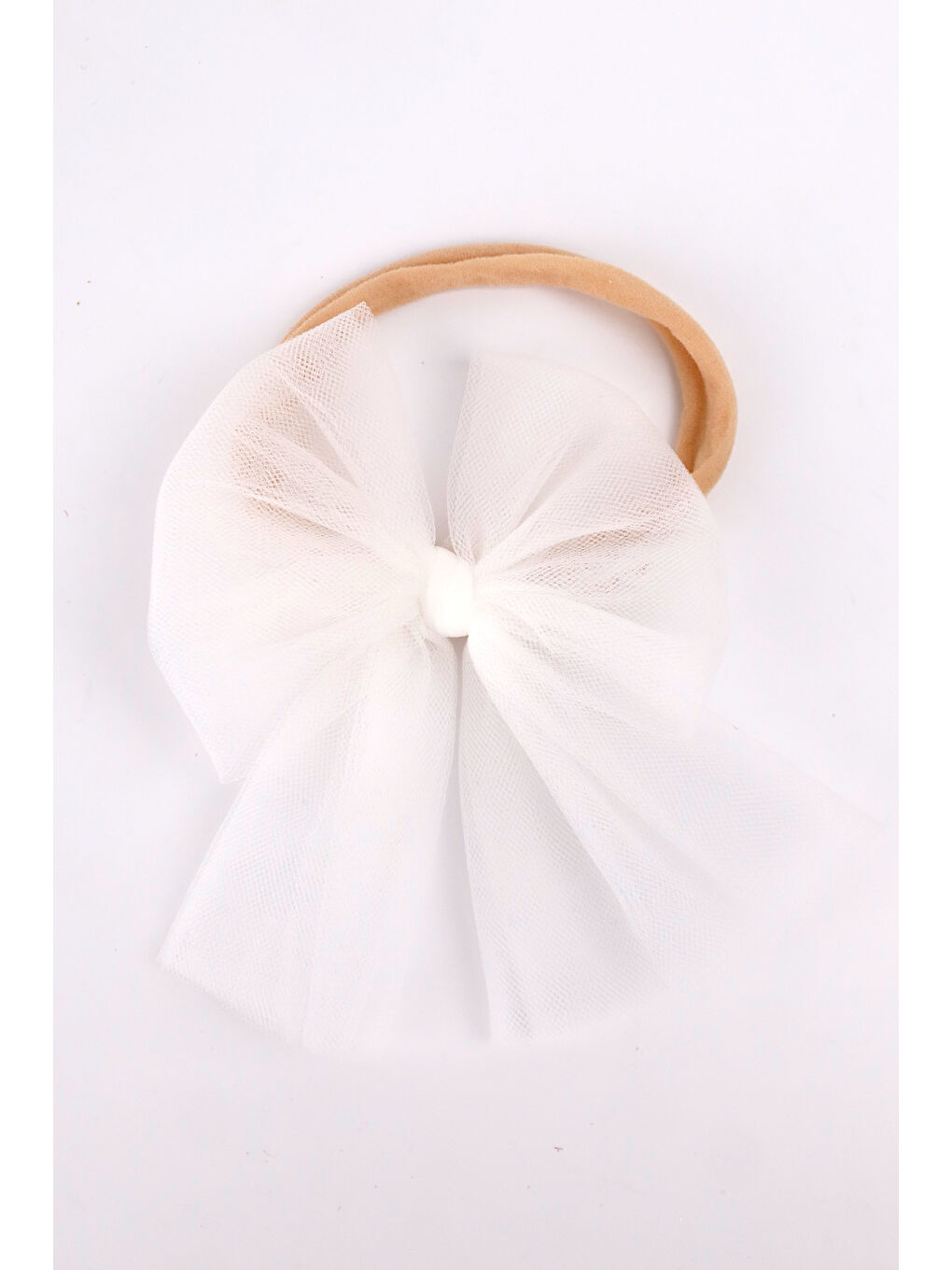 Ekru Tül Fiyonk Saç Bandı-1