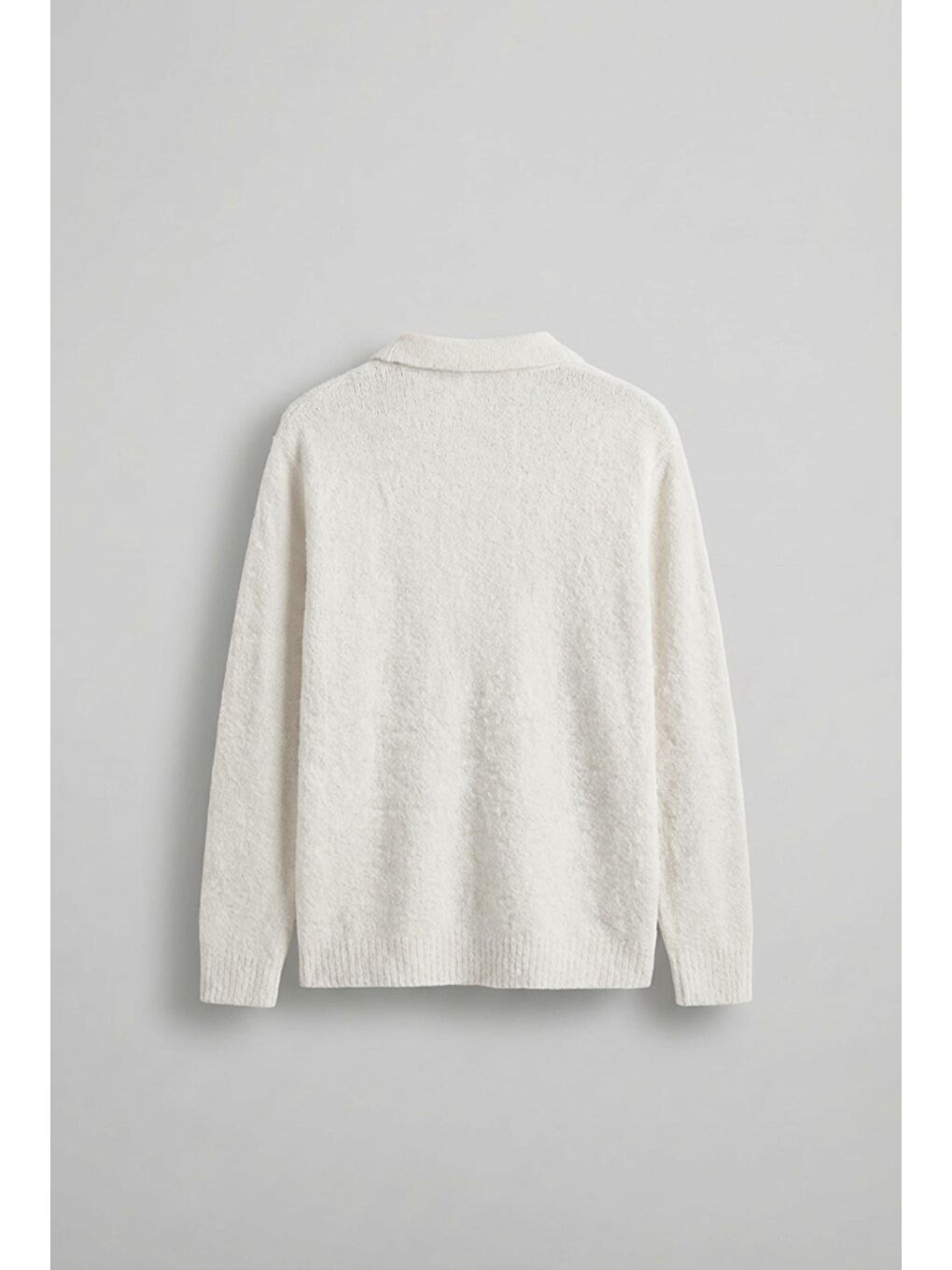 Erkek Polo Yaka Yumuşak Dokulu Oversize Kazak Ekru-1