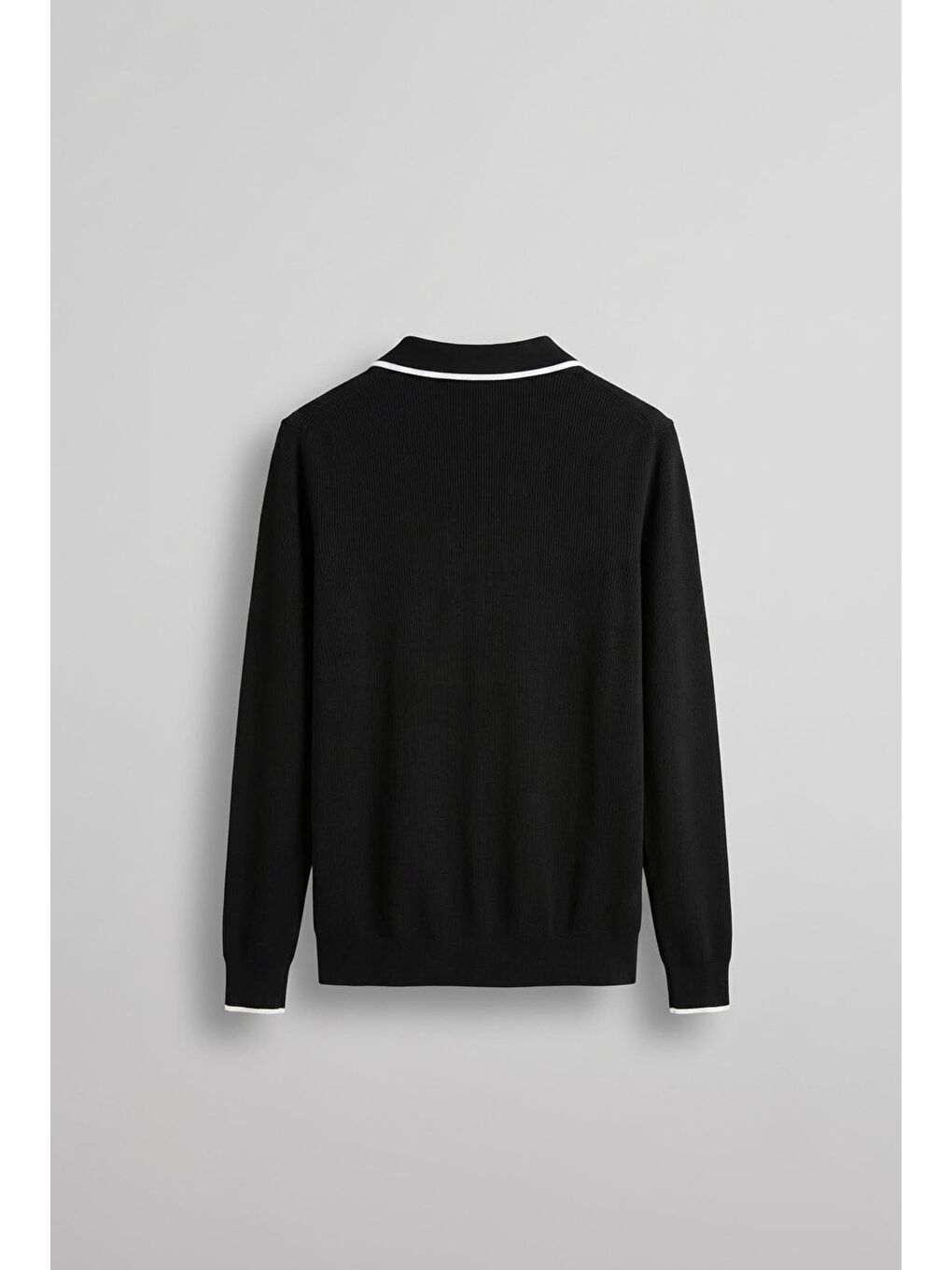 Erkek Polo Yaka İnce Fitilli Kazak Siyah-1