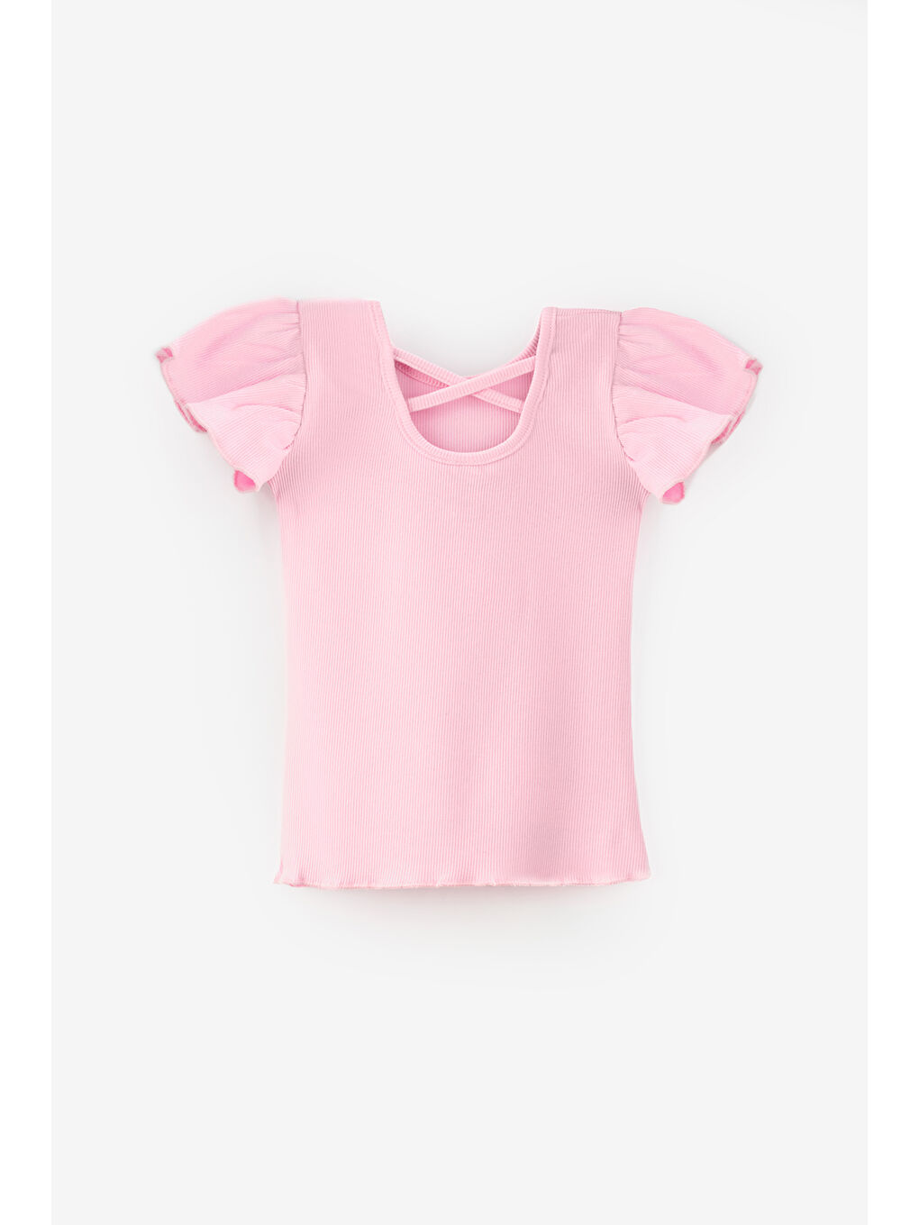 Pembe Arkası Çapraz Biyeli Kız Çocuk Tişört - Julie-1