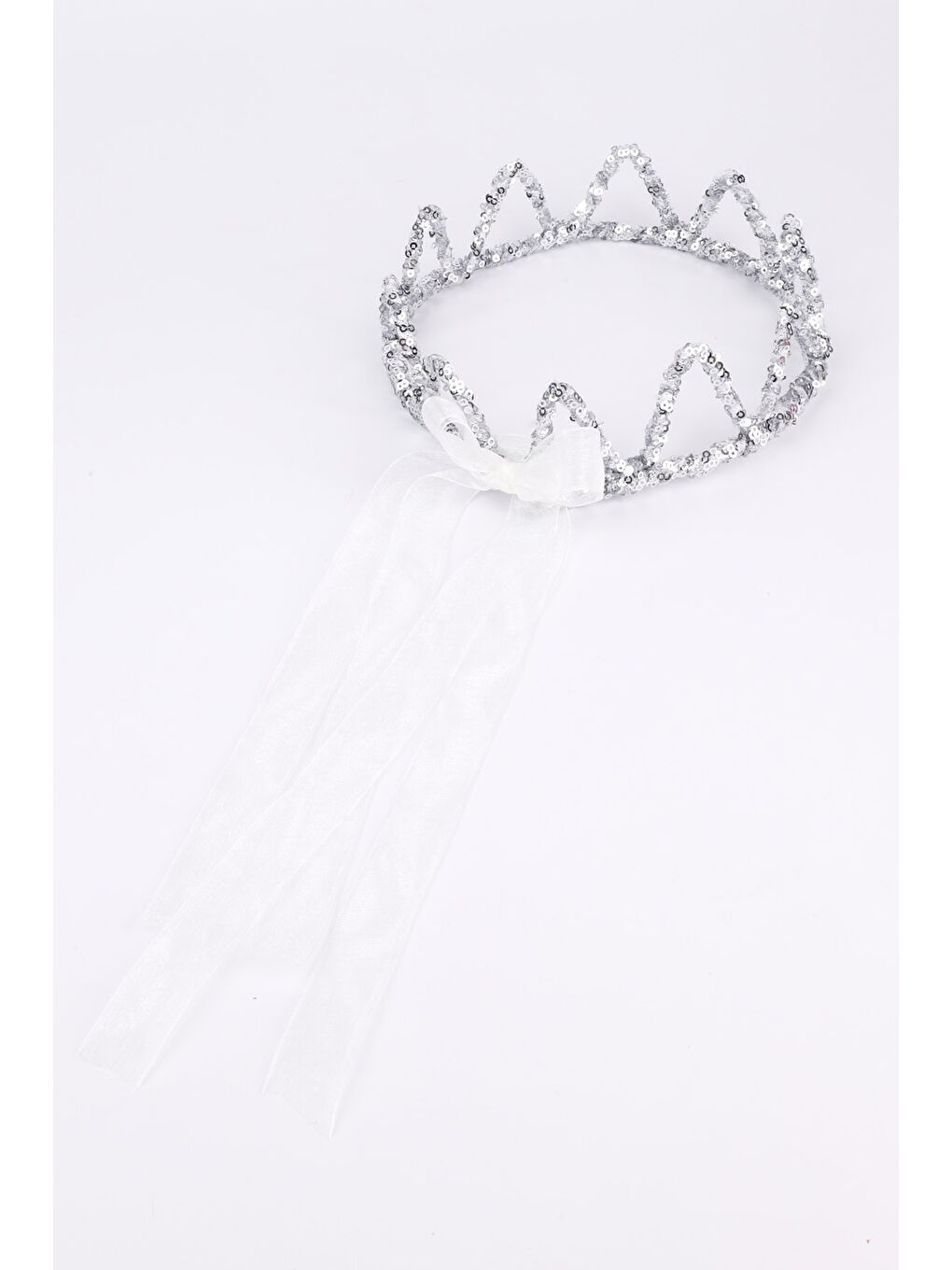 Gri Gümüş Yuvarlak Payetli Kız Çocuk Kraliçe Taç-4