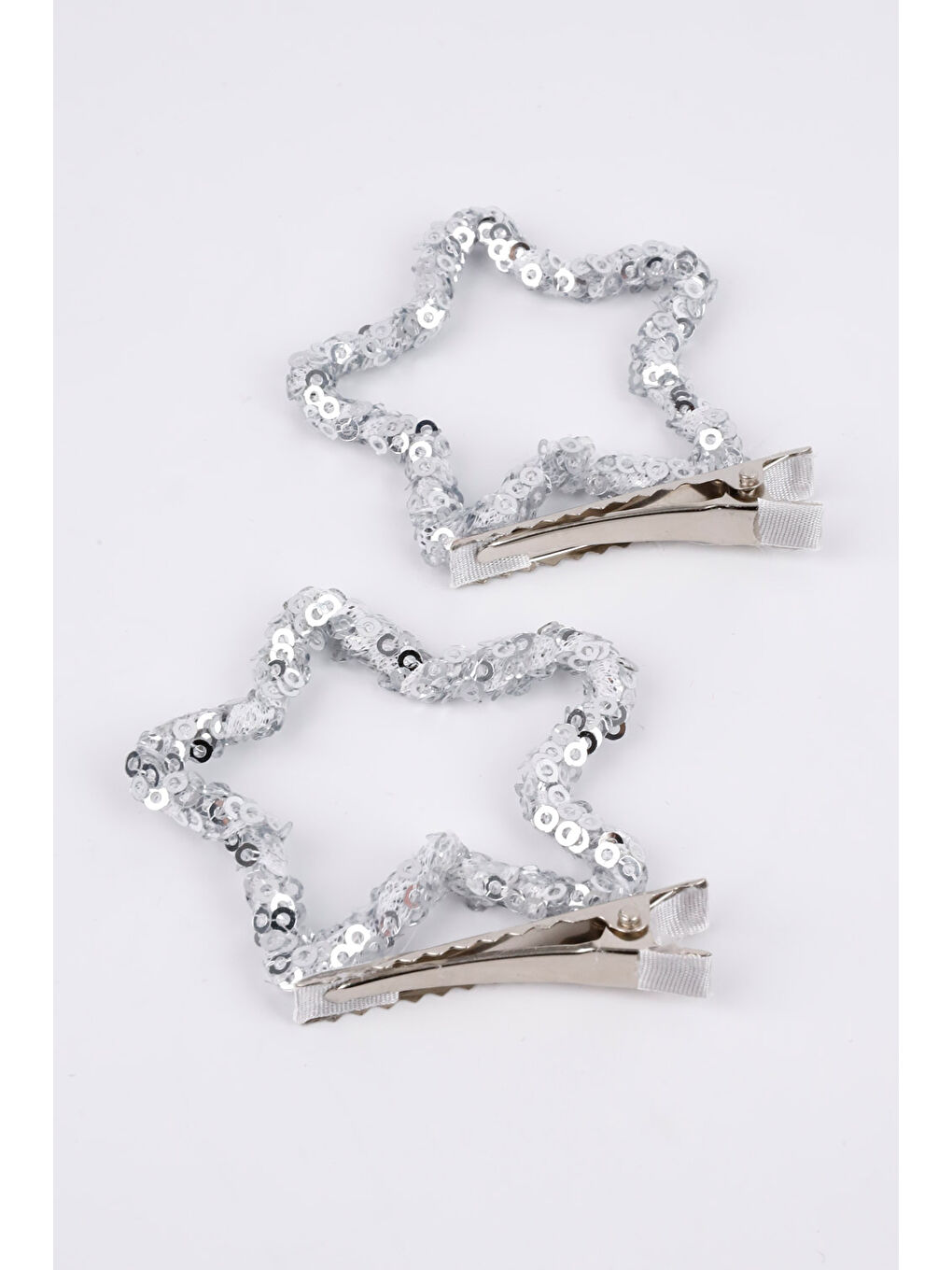 Gri Gümüş Payetli Yıldız İkili Kız Çocuk Klips Toka-1