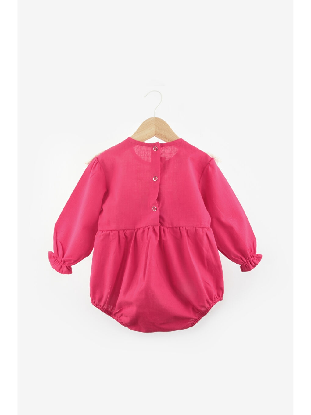 Fuşya Fisto Yakalı Keten Kız Bebek Romper - Tallis-1