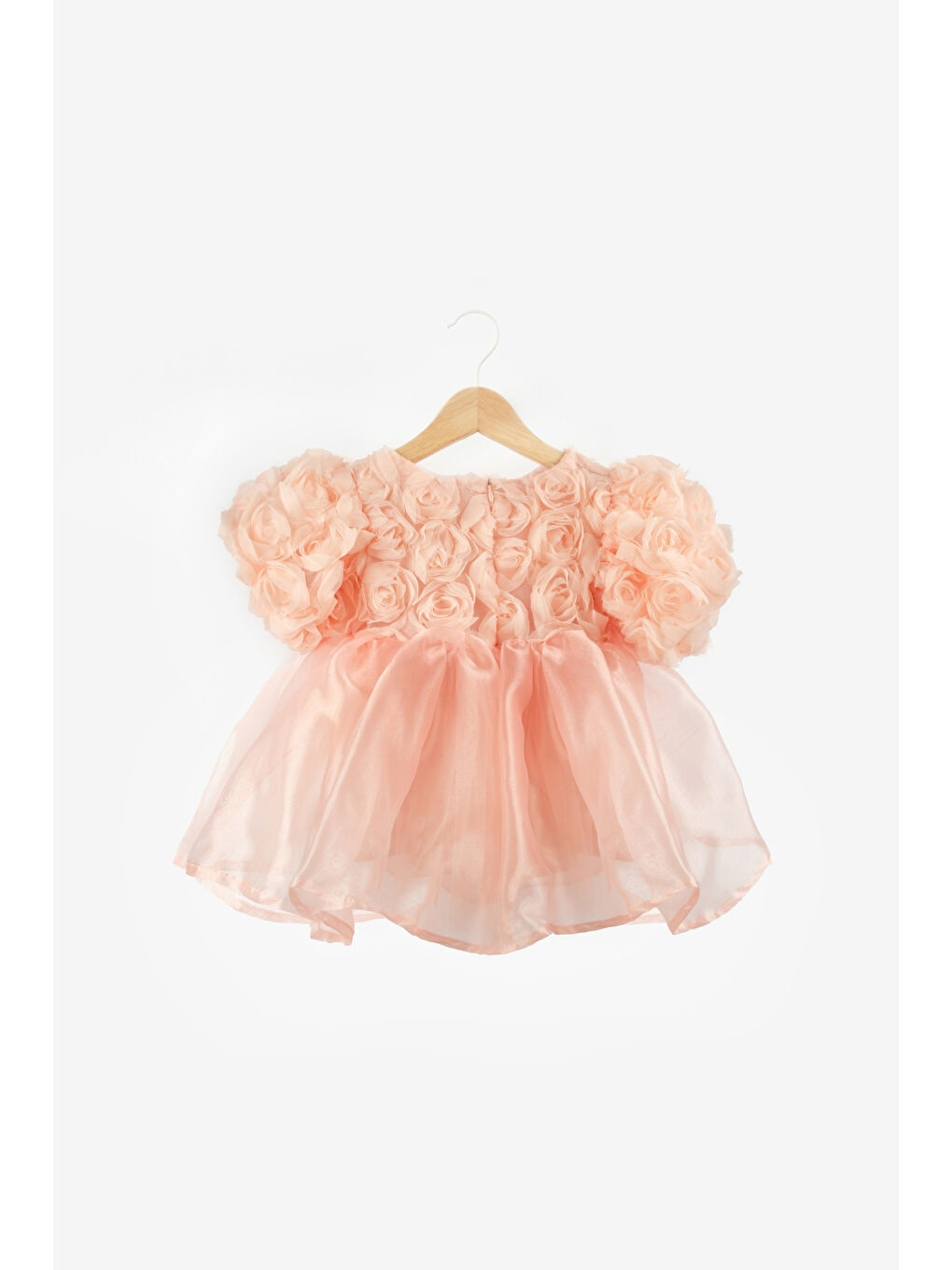 Pembe Somon Gül Detaylı Tül Etekli Kız Çocuk Elbise - Nelia-3