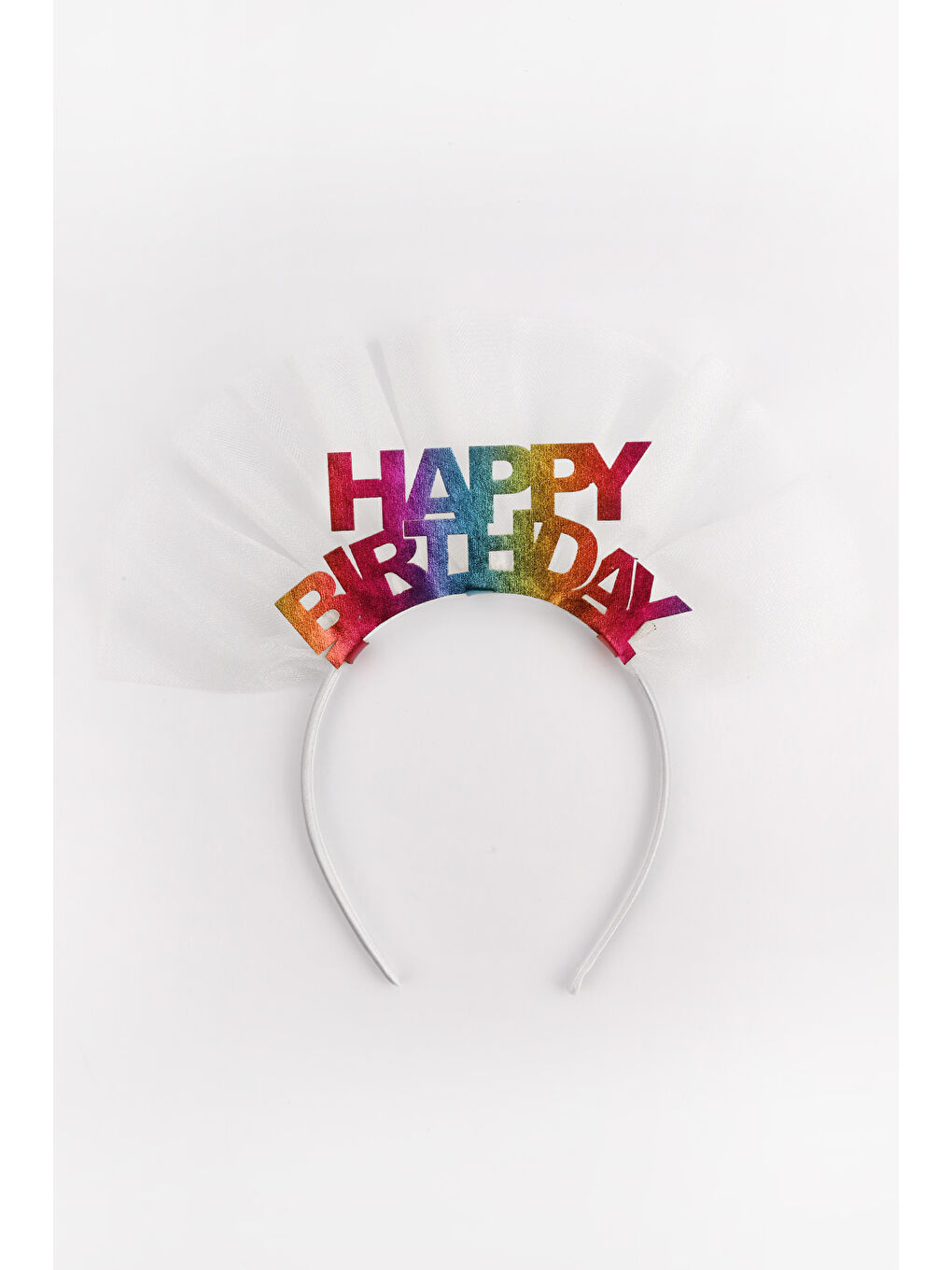 Beyaz Tüllü Happy Birthday Kız Çocuk Taç-1
