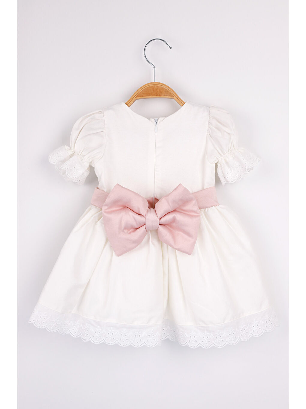 Ekru Önü İncili Kısa Kollu Kız Çocuk Elbise - Rena-5