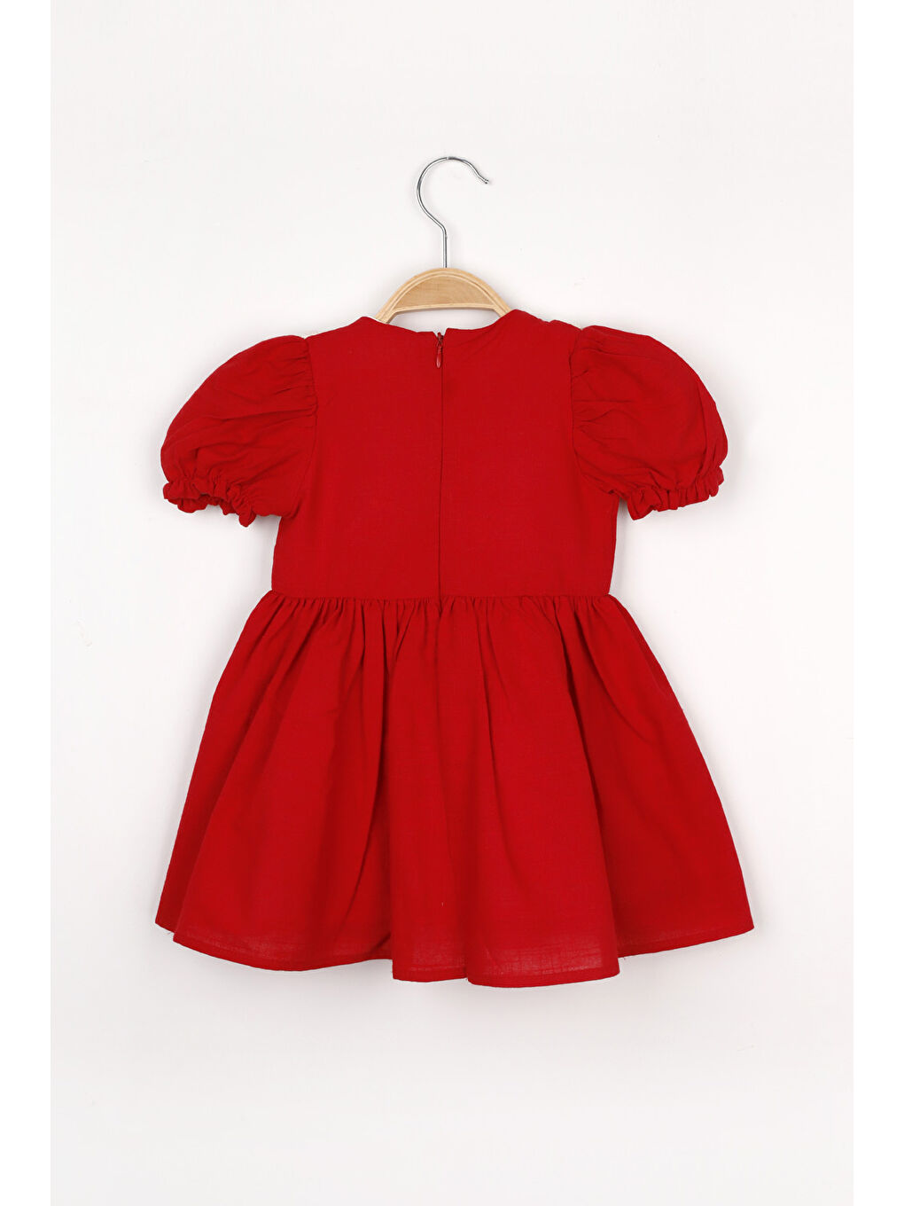 Kırmızı Kısa Kollu Fisto Detaylı Fiyonklu Kız Çocuk Elbise - Rosa-3