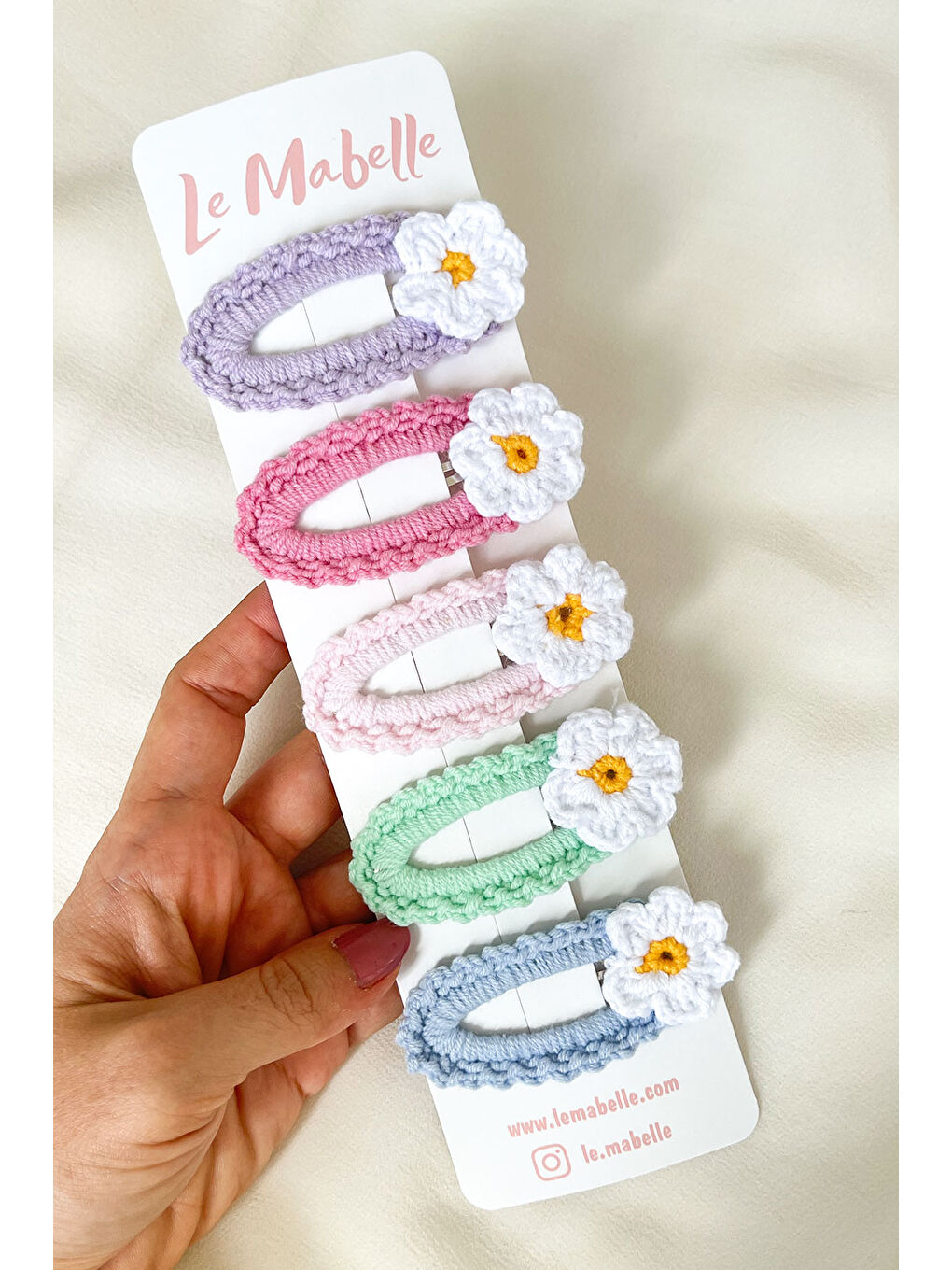 Karışık Çok Renkli Soft Örgü Çiçek 5'li Çıtçıt Toka Set-1