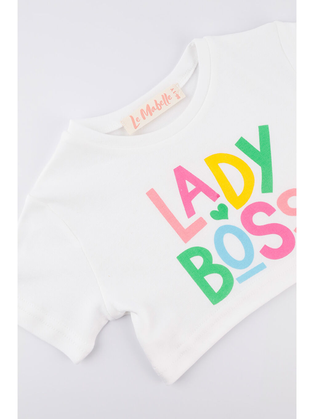 Beyaz Lady Boss Baskılı Kız Çocuk Crop Tişört - Becky-1