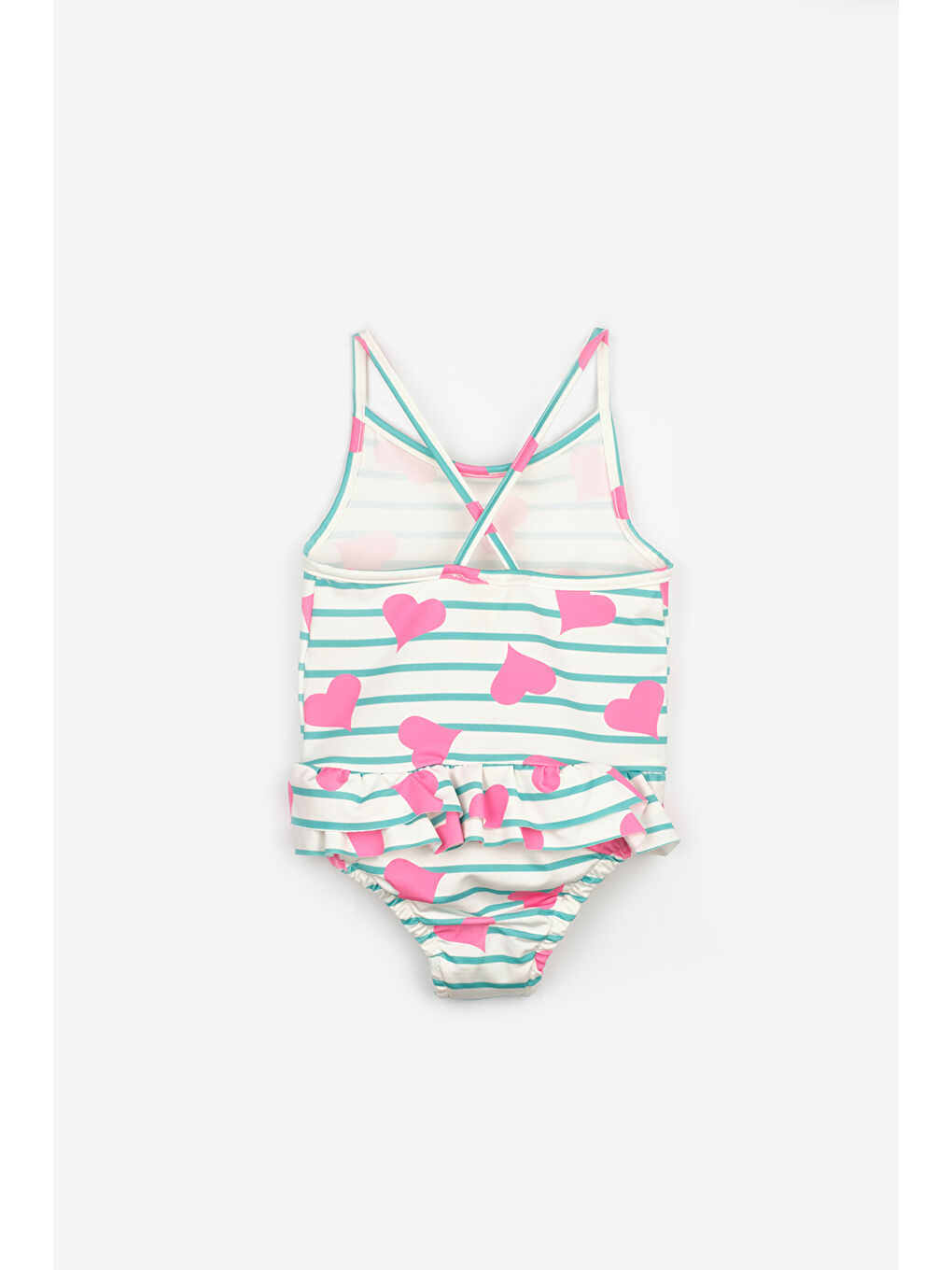 Ekru Kalp Desenli Kız Çocuk Mayo-1